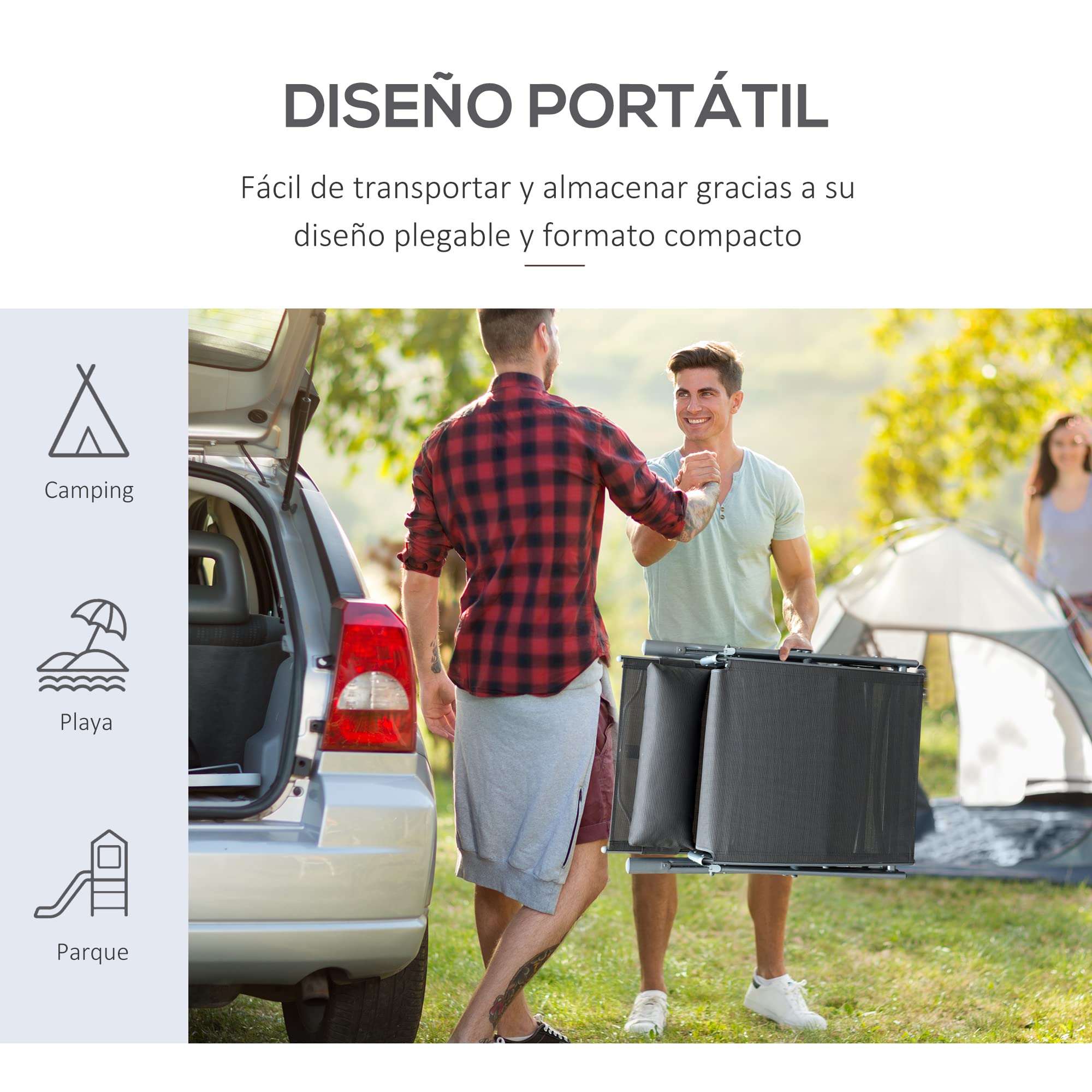 Outsunny Tumbona Plegable Tumbona de Jardín con Respaldo Ajustable en 7 Posiciones con Cojín Cuerpo Entero y Cabeza para Terraza Piscina Carga 165 kg 137x63,5x100,5 cm Gris