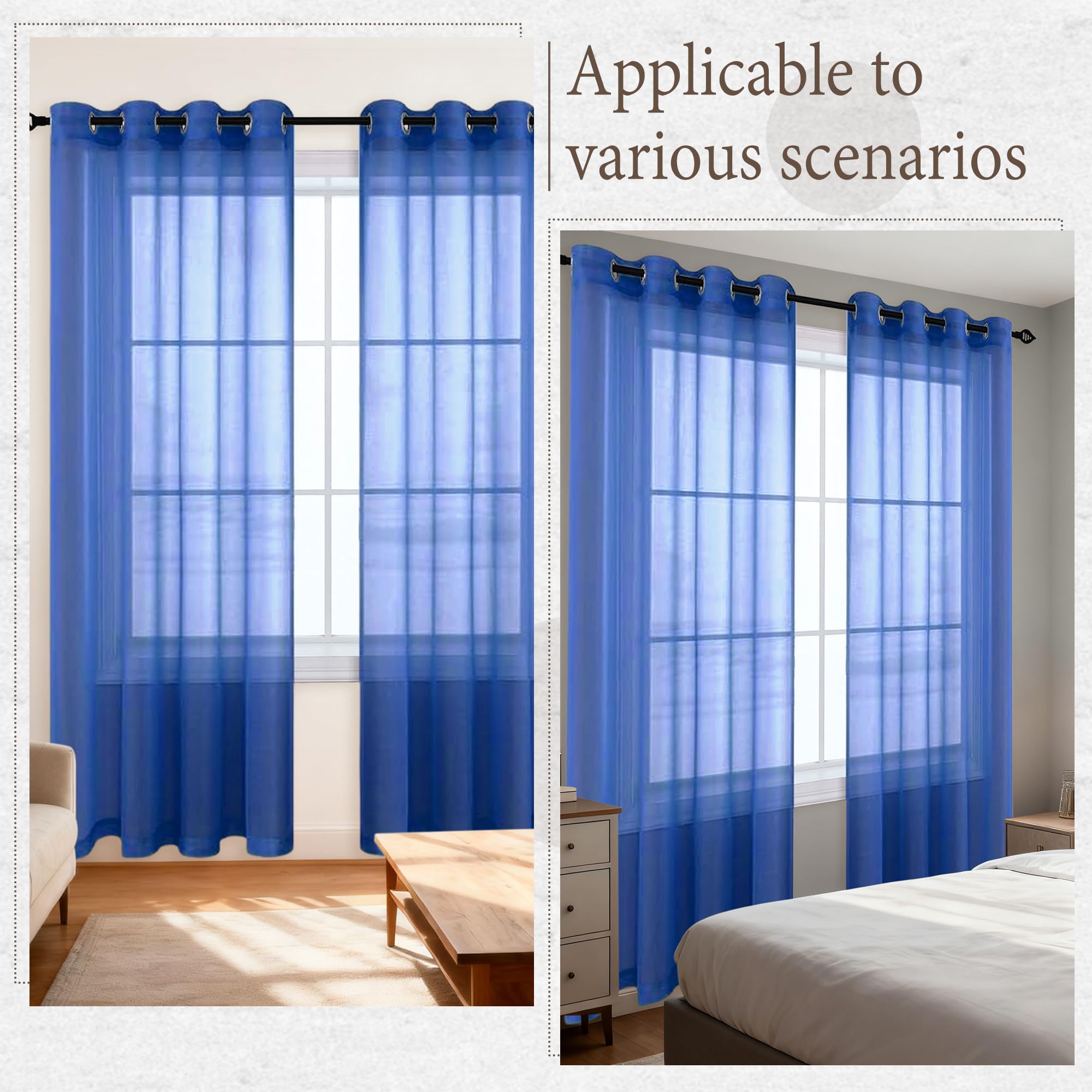 Cortina Translúcida Ventana 140 x 270 cm con Ojales Visillos Salón Decorativos para Ventanas de Habitacion Infantiles Niños, Azul Oscuro