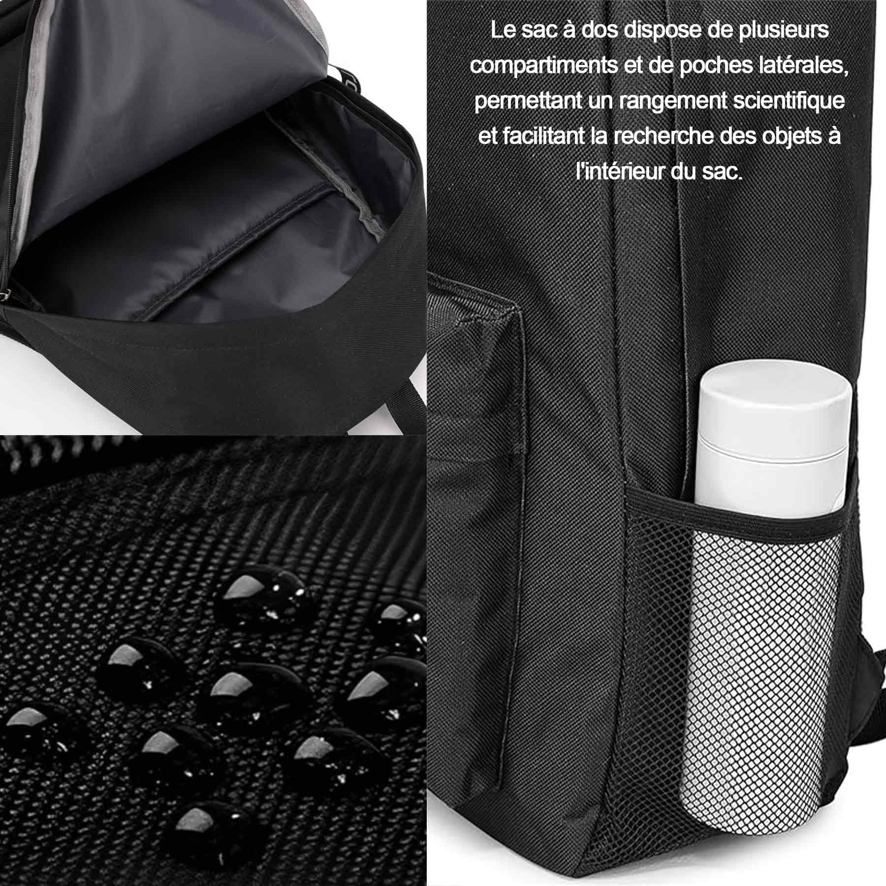 Sac d'école 40 x 30 x 16 cm Ensemble 3 pièces sac à dos sac à bandoulière trousse à crayons Sac imperméable sur le thème des anime grande capacité robuste et durable