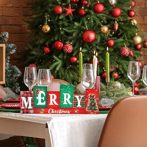 Miniatura 5 de Decoraciones de mesa de Navidad de madera para invierno, centros de mesa de Navidad reversibles de doble cara con patrón de doble cara para Rojo,Con