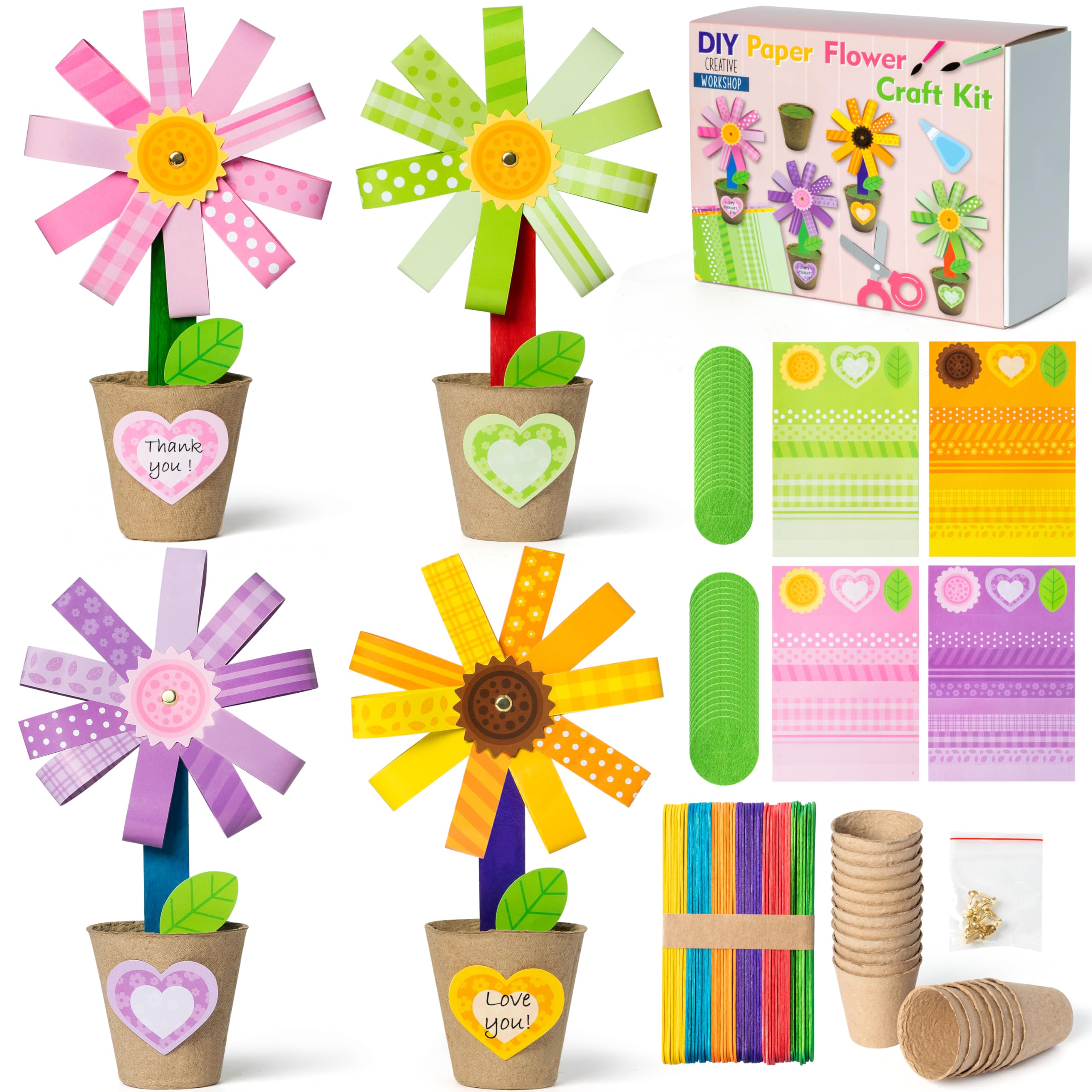 WATINC Mother's Day Foldable Flower Paper Pot Craft Kits - Make Your Standing Flowers Gift Crafts Decorations, Fun DIY Decor Home School Classroom Art Activities for Mom Kids (24Pcs)