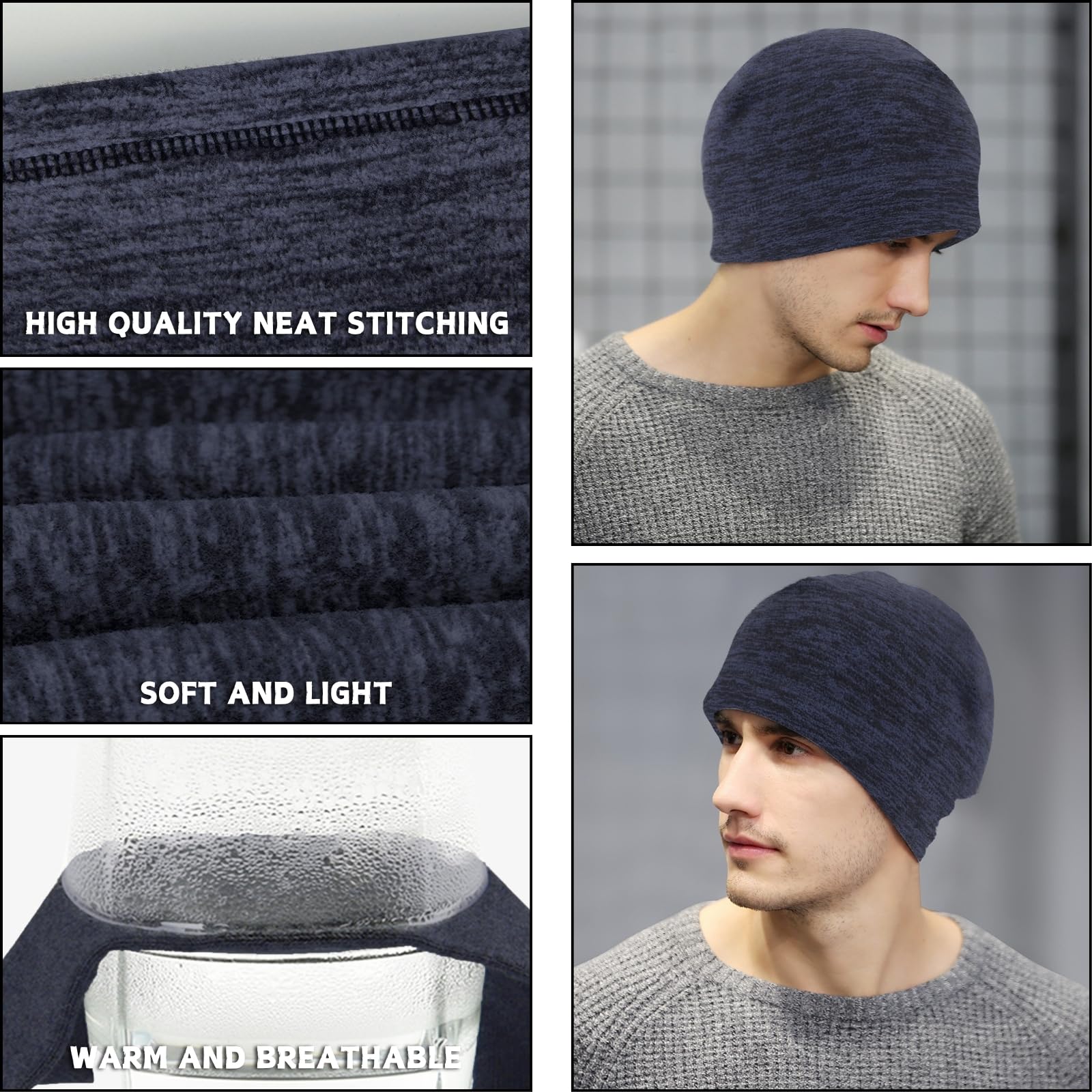 KEYRI 2-pak męskich czapek typu beanie, czapka z czaszką, zimowa, termiczna, polarowa, do biegania, nakrycia głowy z pokrowcami na uszy, trening, czapka beanie, czapka rowerowa, wkładka do kasku