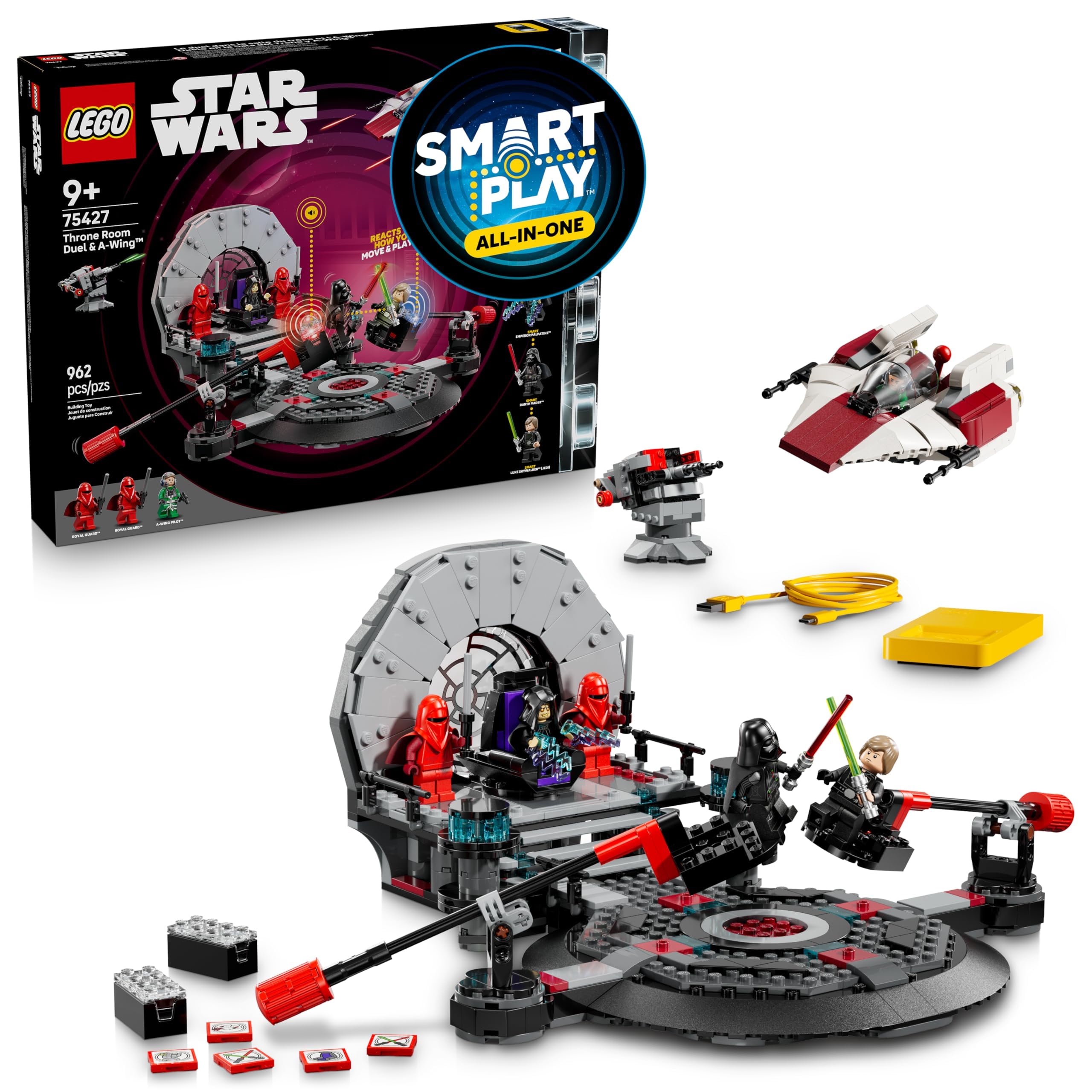 LEGO Star Wars SMART Play: Throne Room Duel & A-Wing Interactive Building Toy - All-in-One Set - Reacts to How You Move and Play with a SMART Brick - Gift for Boys, Girls and Kids Ages 9+ - 75427