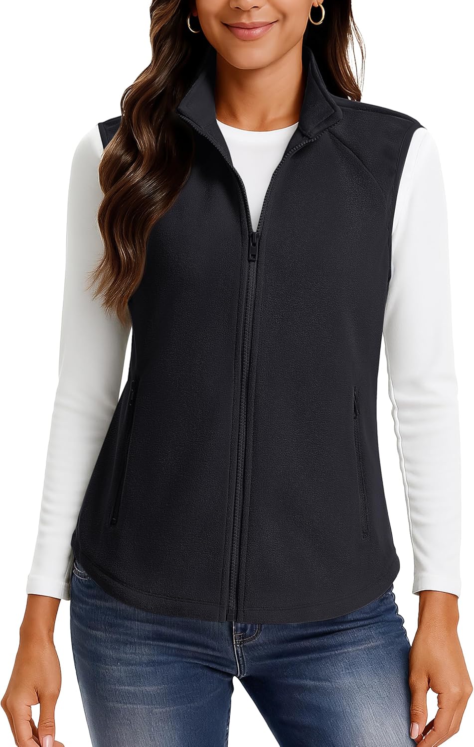 TACVASEN Women's Fleece Vest Outerwear Lightweight Sleeveless Zip up Jacket with Pockets Warm Polar Soft Fall Winter - Image 2