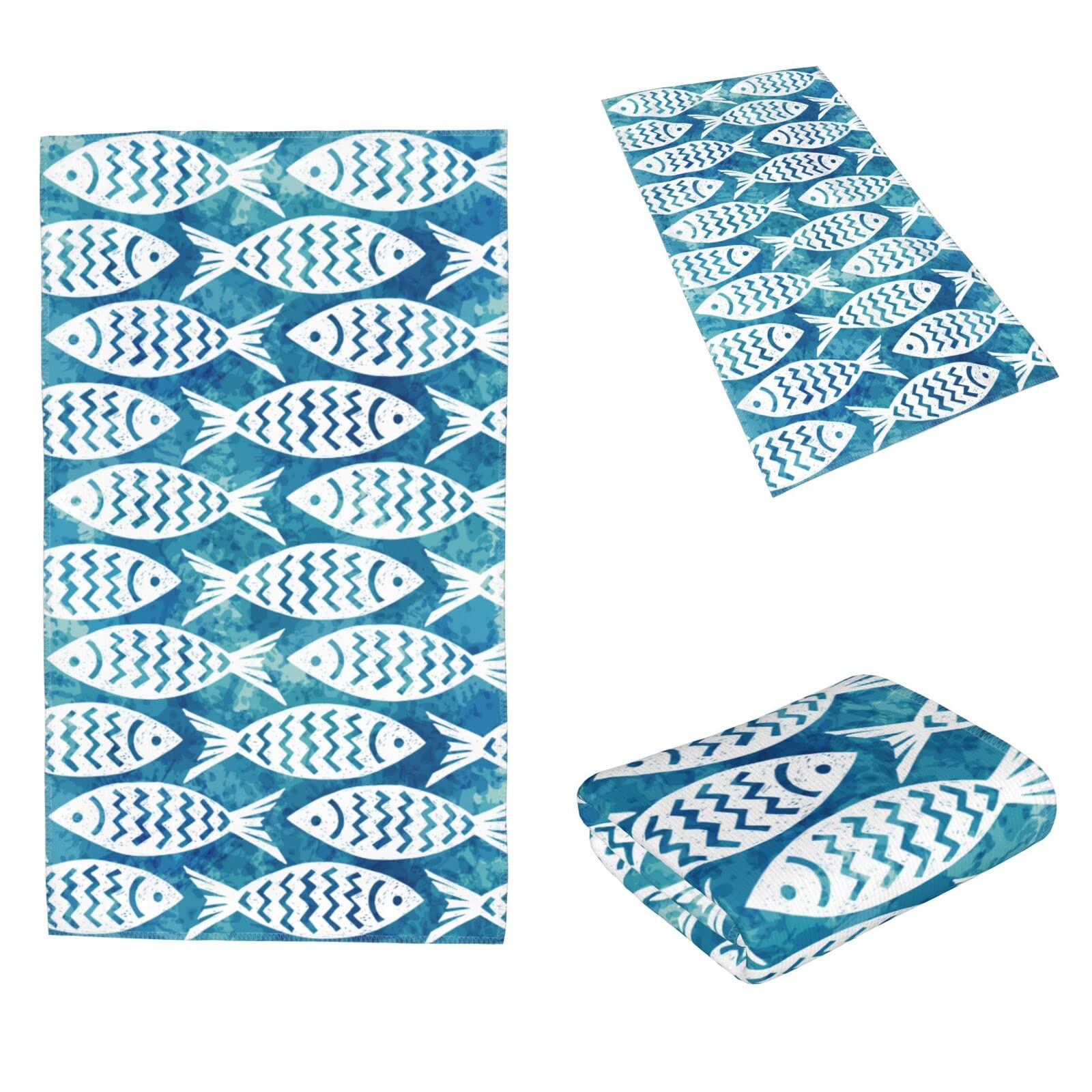 KOPIRIT Vintage Fishes Hand Towels - Set Of 2, Soft Absorbent Coral Fleece, 18.2x14 Inch For Bathroom & Kitchen - View #8
