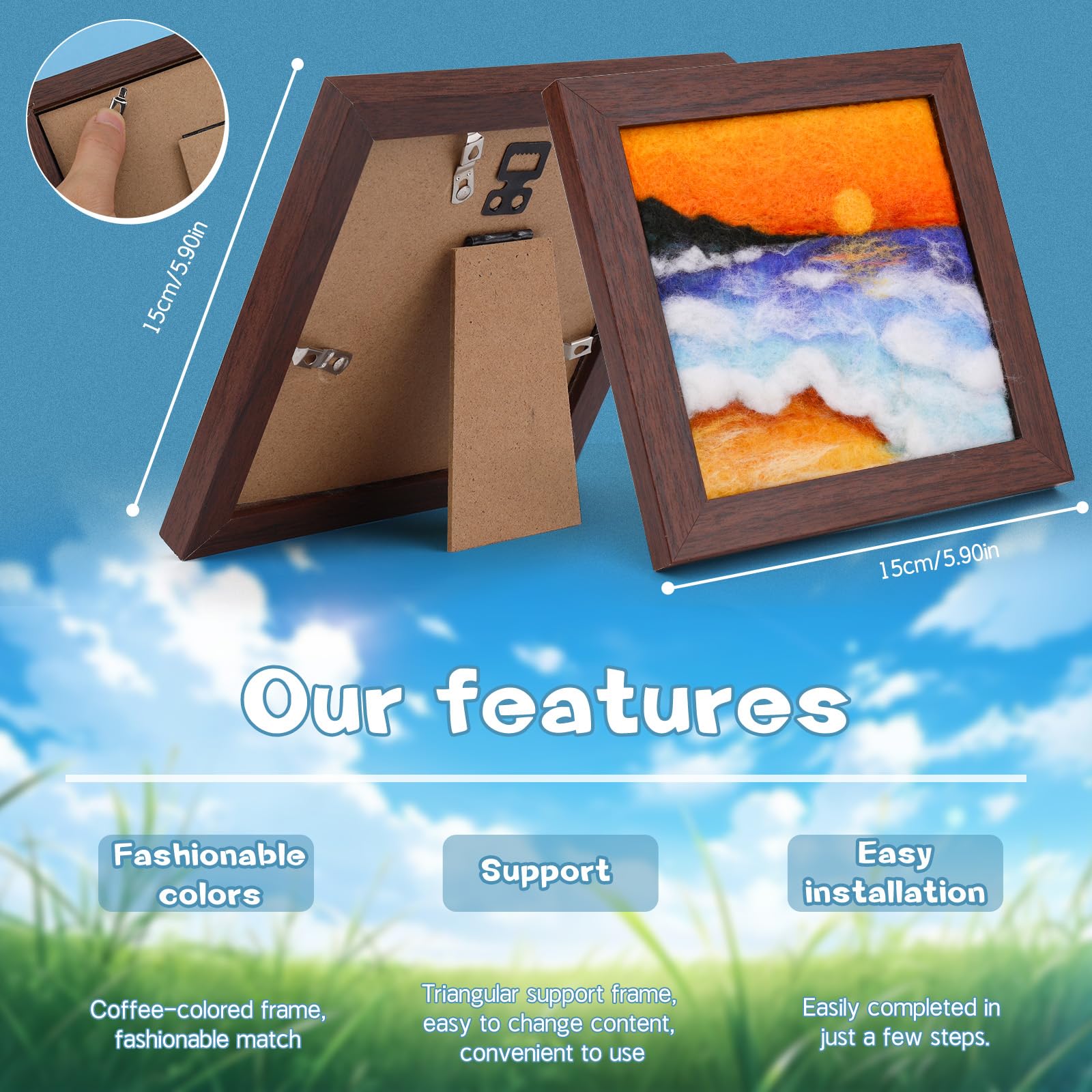 QMNNMA Kits de fieltro de aguja para principiantes, kit de pintura de fieltro de aguja, kit de fieltro de lana con marco de fotos, almohadilla de espuma, paño de fieltro e instrucciones, utilizado