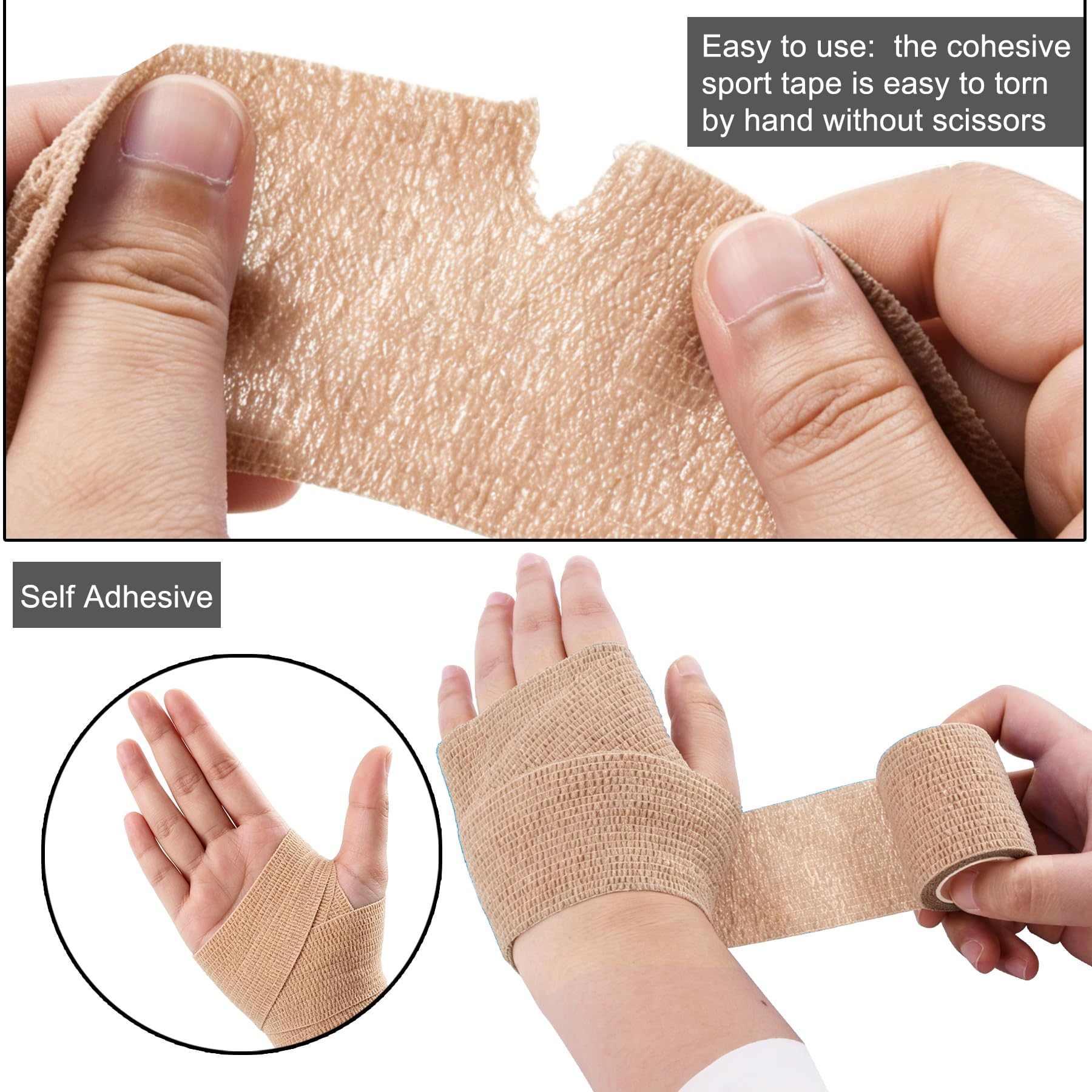 Benda Elastica Adesiva Coesiva 5 cm x 4,5 m Beige per Persone e Animali