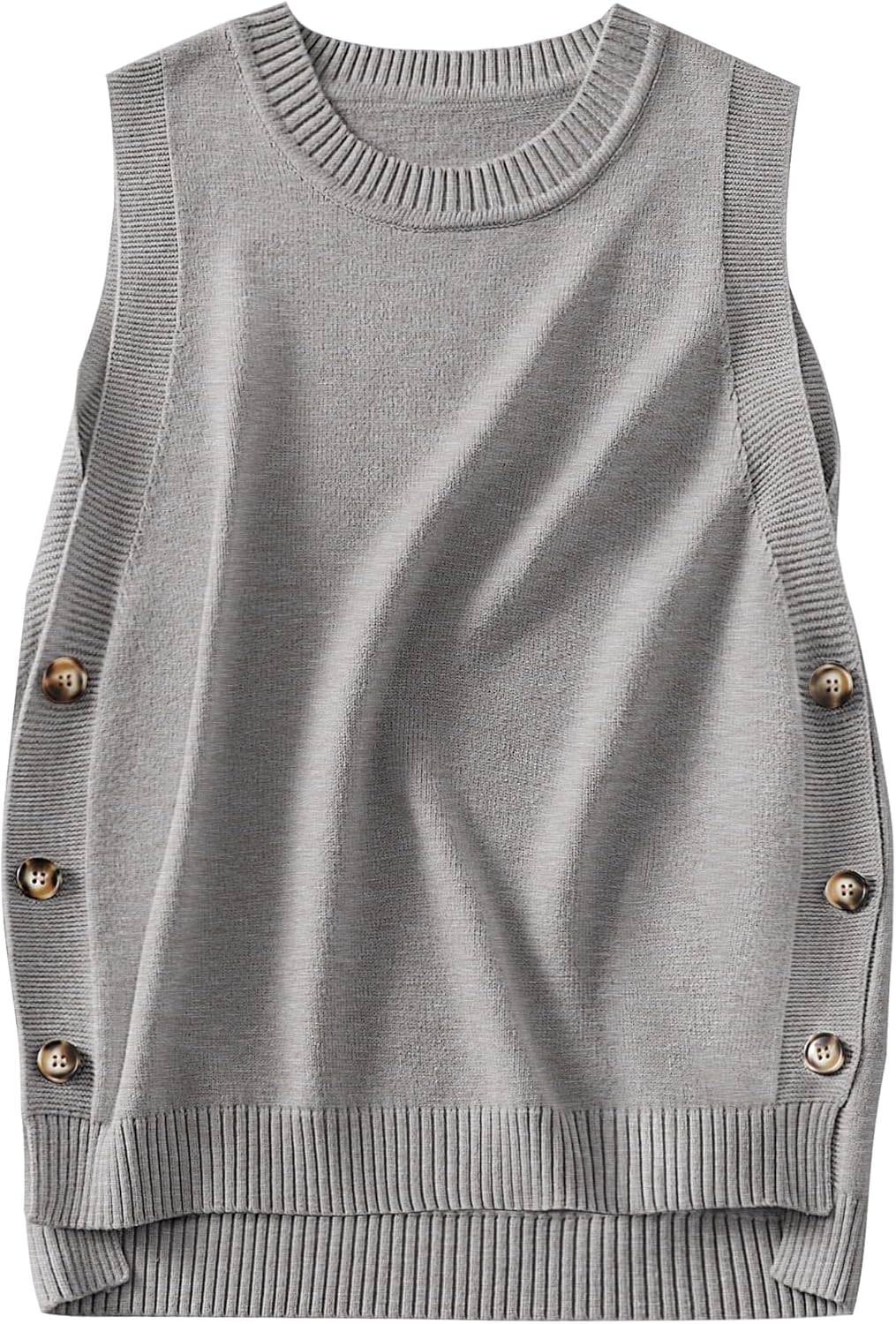 ANRABESS Womens Sweater Vest Summer Sleeveless Crewneck Ribbed Knit Side Button Loose Pullover Tank Tops 2025 Fall Outfits