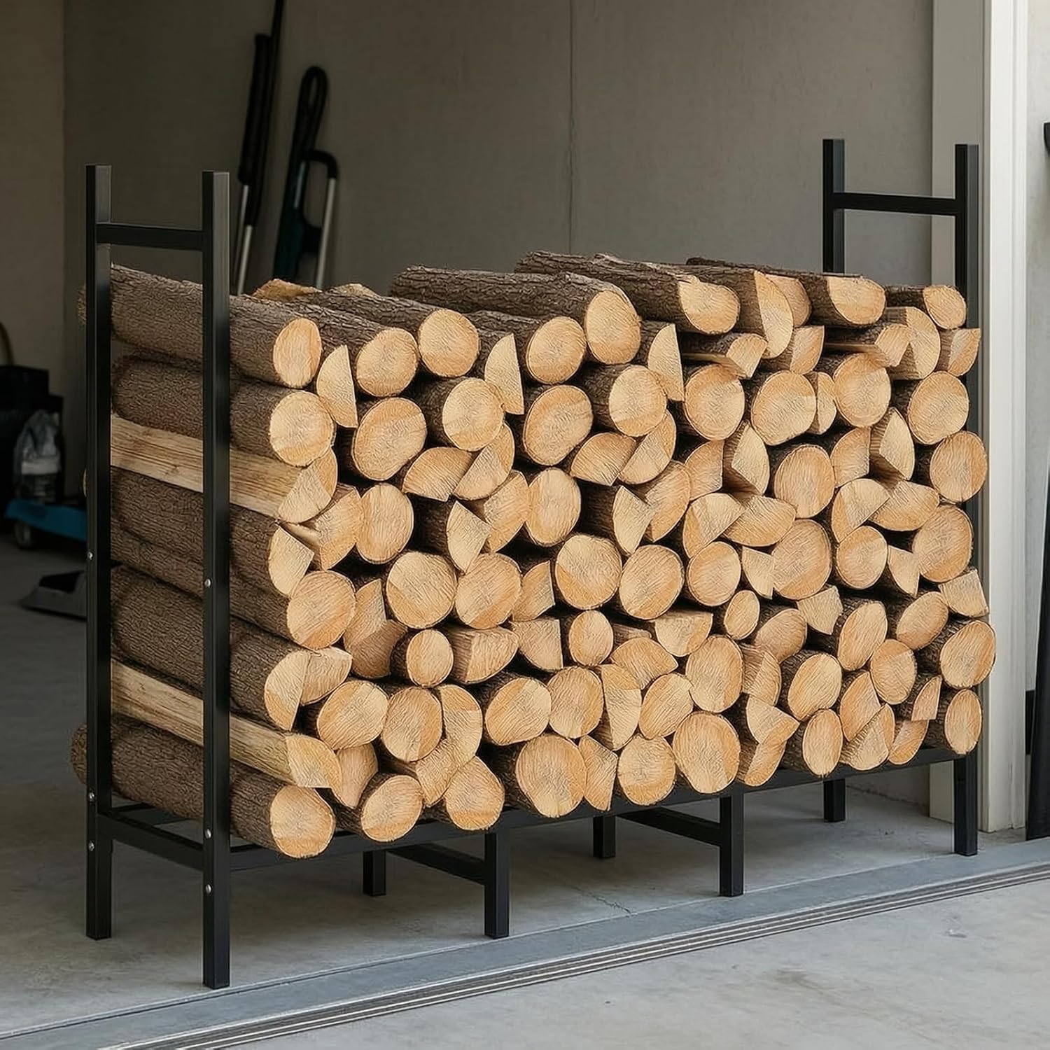 Estantería Leña 122cm Metálica Pesada con 8 Patas, Interior y Exterior | Metal Estable y Antióxido. Para Jardín, Terraza o Garaje. Organiza la Leña. También para Exteriores