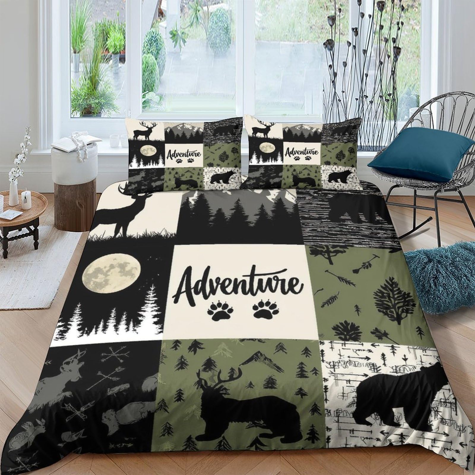 Ctjqhvkz Style-1 3D Printed Forest Adventure Fitted Sheet Microfiber Soft Breathable Bear Moon Bed Cover For Bedroom Dorm Decor Single（135X200cm）