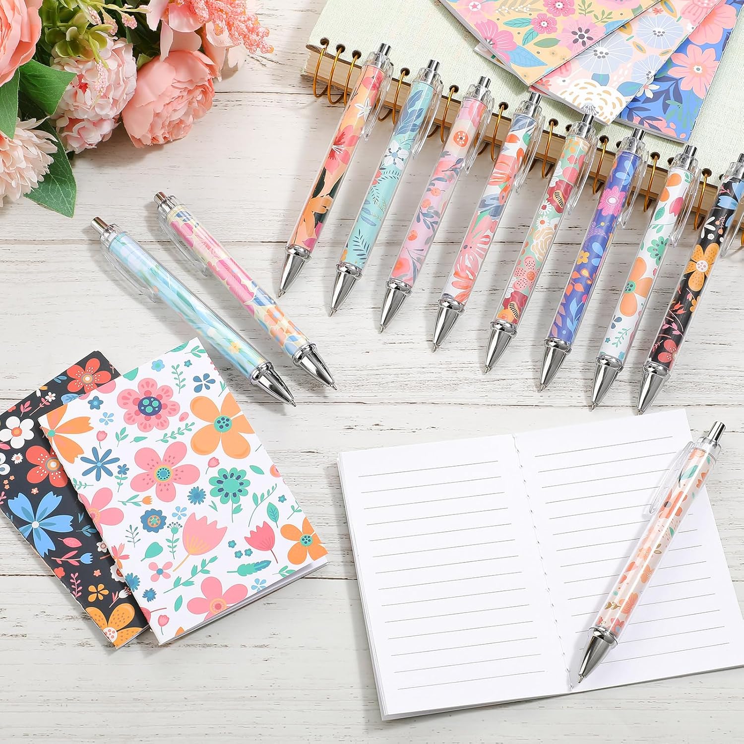 24 Pcs Floral Pens Flower Ballpoint Pens Flower Notepads Set Design Line Notebook Employee Gifts Set for Student Womens History Month School Supplies, Valentine's Day, Mother's Day Gift - Image 5