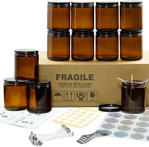 Paquete de 12 tarros de velas de 8 onzas con tapas, tarros de vela de vidrio para hacer velas y manualidades, latas vacías para velas, material de disponible en Yaxa Peru