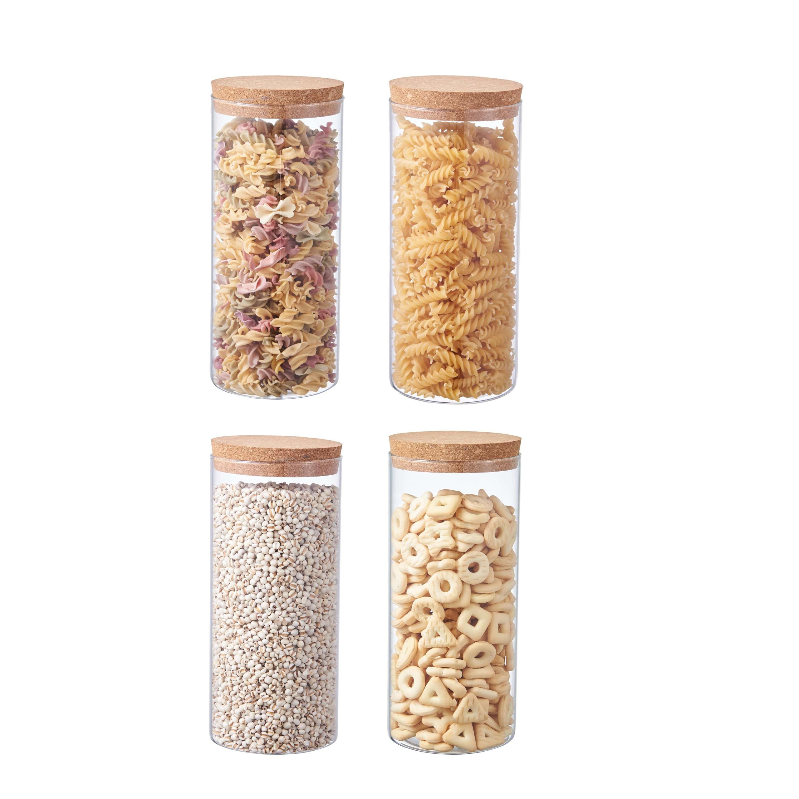 Ornami Clear Airtight Glass Pantry Storage Canister Jar With Cork Stopper Lid | Bpa-Free, Kitchen Storage Jar (4, 1.4L)