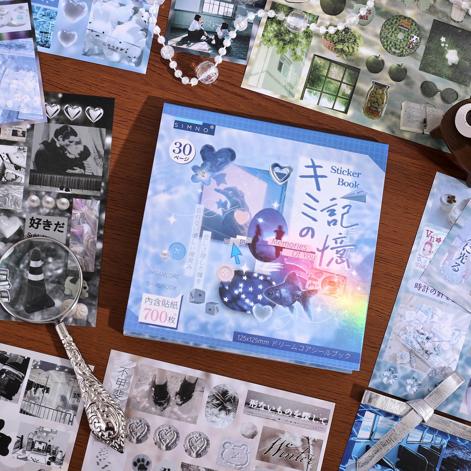 Japońska książka z naklejkami w stylu retro, nostalgiczny motyw – ponad 700 japońskich naklejek w stylu Dreamcore, brokatowe, do samodzielnego scrapbookingu, pamiętnika, dekoracji podręcznika