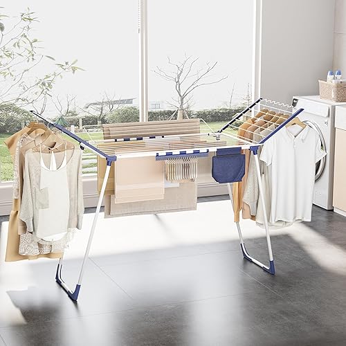 Miniatura 8 de APEXCHASER Tendedero de Ropa Plegable - Tendedero de Ropa de Gran Espacio, Tendedero de Lavandería con Alas con Clips para Calcetines para Colgar