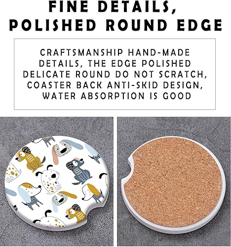 Miniatura 6 de Posavasos absorbentes para automóvil, paquete de 2 posavasos para mujeres y hombres, bonitos accesorios de automóvil con una muesca de dedo para una