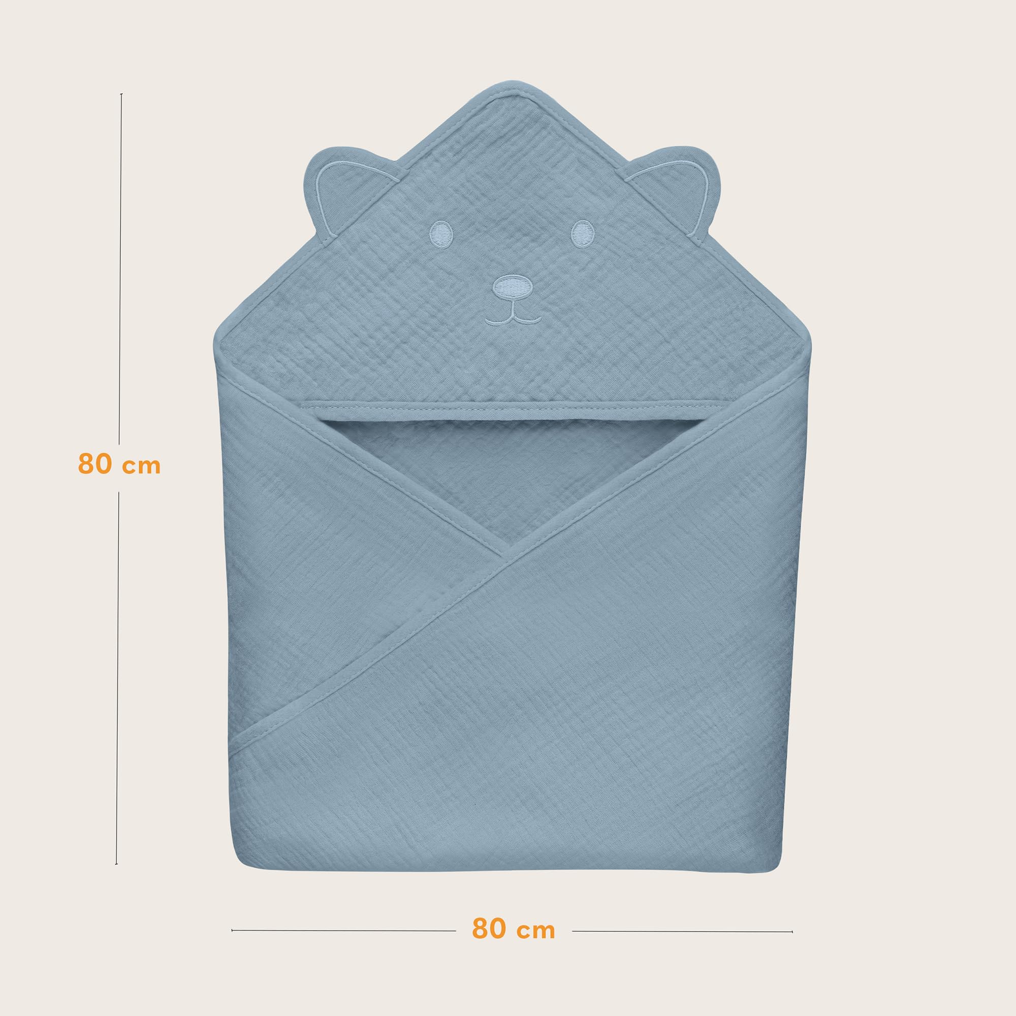 lionelo MUSLIN HOODED TOWEL Asciugamano con Cappuccio 80x80cm per neonato 100% Cotone Naturale Swaddle in Mussola dopo Bagnetto Mantella da Bagno Traspirante Morbida per Bambini (Blu, 80x80 cm)