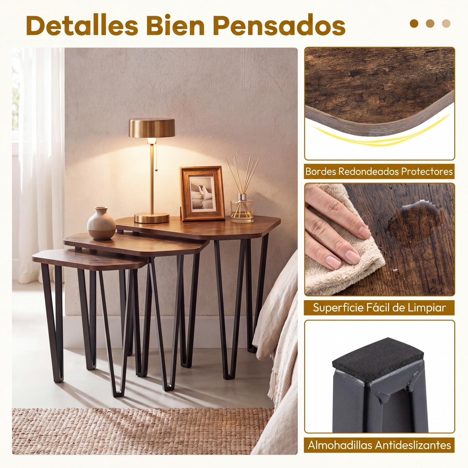 COSTWAY Juego de 3 Mesas de Centro Nido, Mesas Auxiliares Apilables con 3 Tamaños, Estructura de Metal, Muebles Industriales para Salón Dormitorio Oficina