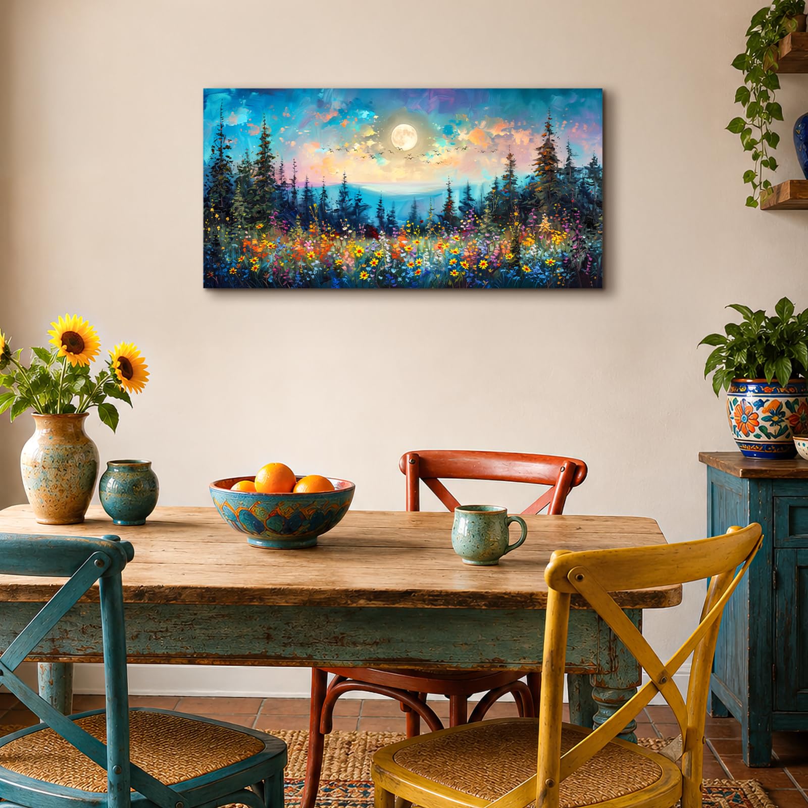 SERIMINO Wandbilder Wohnzimmer Groß, Bunte Landschaft Leinwand Bilder, Modern Wald GemäLde, Natürliche Aesthetic Wildblume Wanddekoration für Schlafzimmer Esszimmer Lobby Flur Büro 50x100 cm