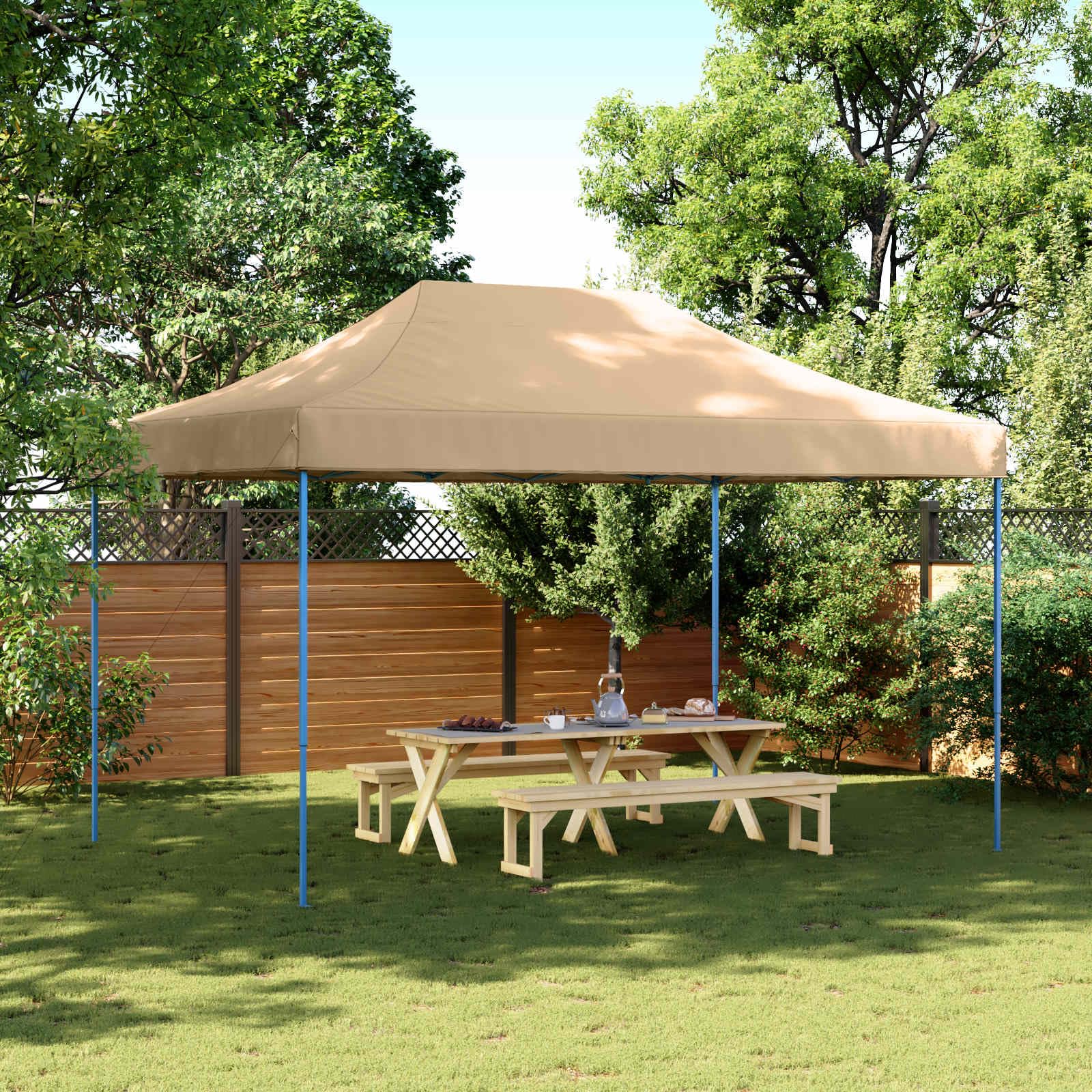 Party-Zelt Beige aus Oxford-Stoff 292 x 440 x 315 cm mit pulverbeschichtetem Rahmen, Faltpavillon für Garten, Terrasse, Festival, Hochzeit und Gartenparty