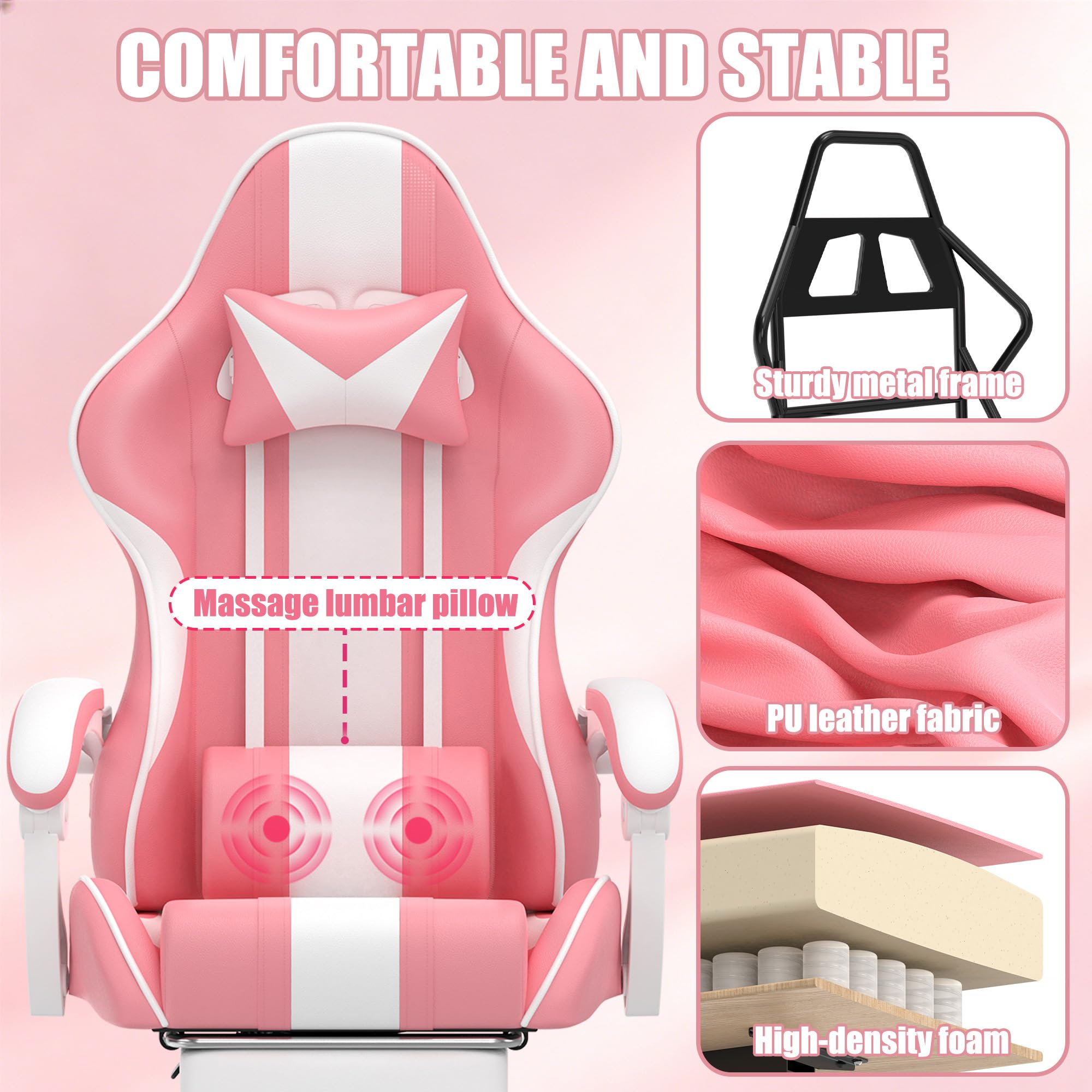 Verdego Chaise Gaming Ergonomique Massage, Fauteuil Gaming Simili Cuir