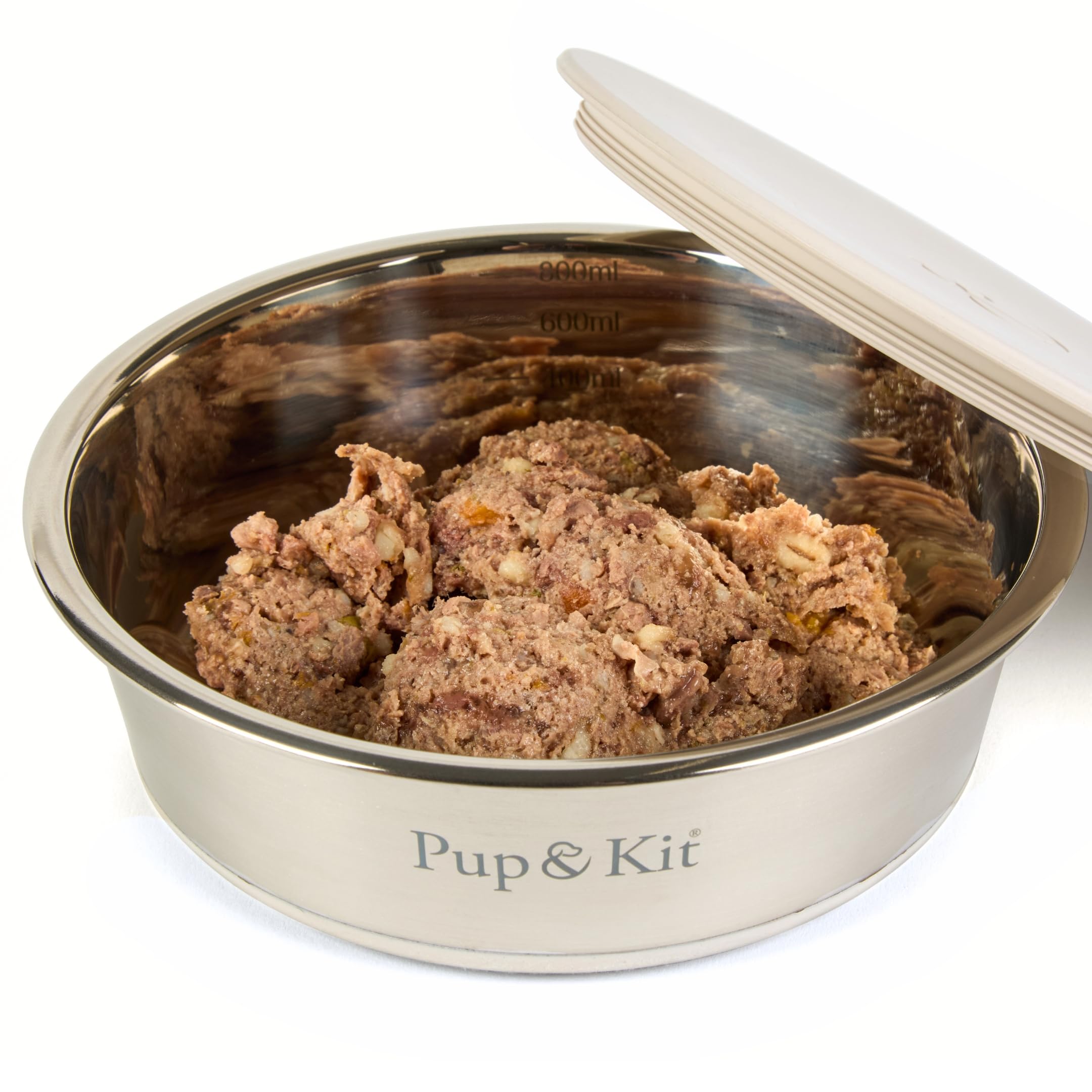 Pup & Kit Lid-it Dog Bowl with Silicone Lid - Stainless Steel Non-Slip Pet Feeding Bowl, Dishwasher Safe - Ideal for Food Storage, Meal Prep & Travel (Beige, Medium)