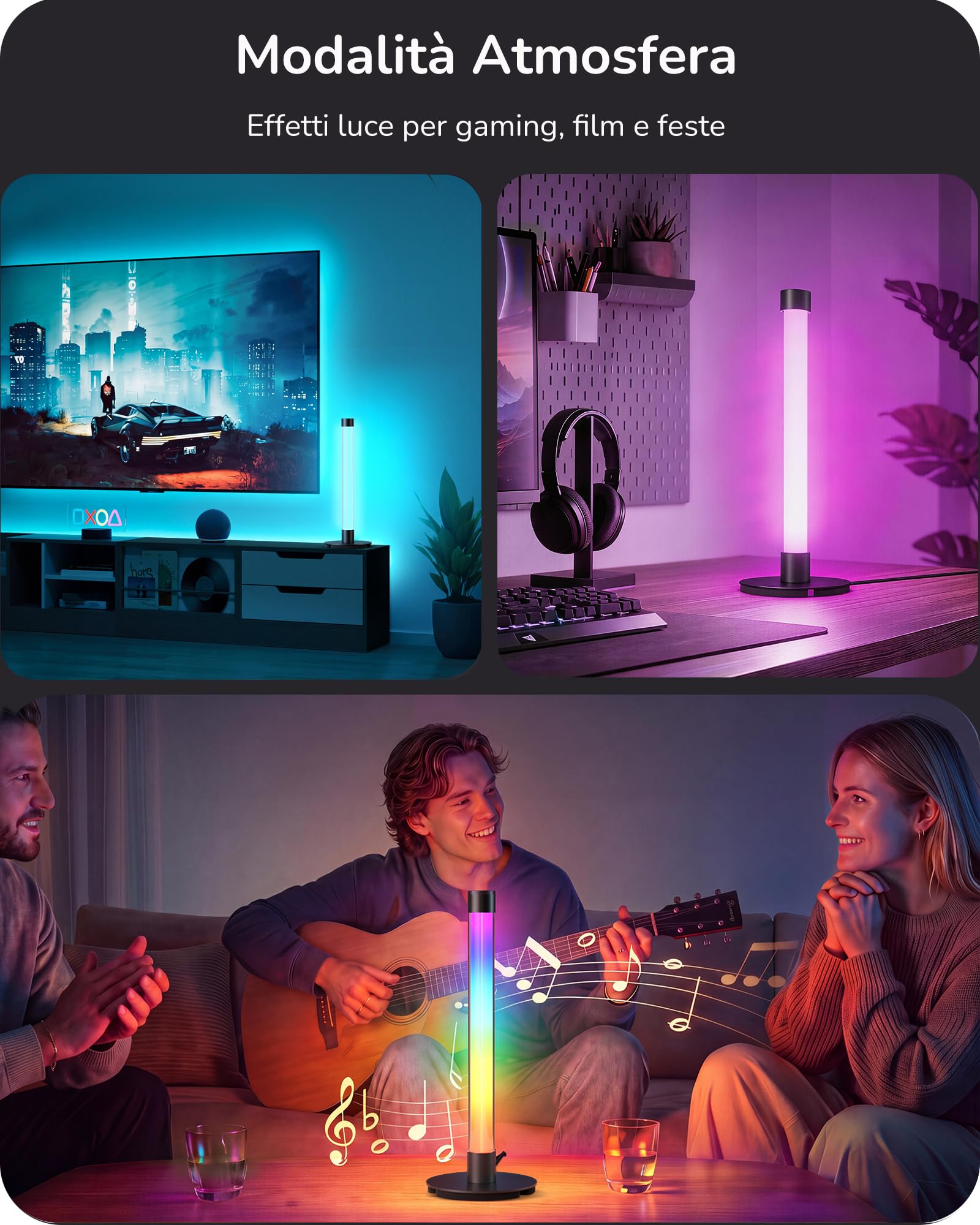 EDISHINE Lampada da Tavolo LED, RGB & Bianco Caldo, Sync Musicale, Nera