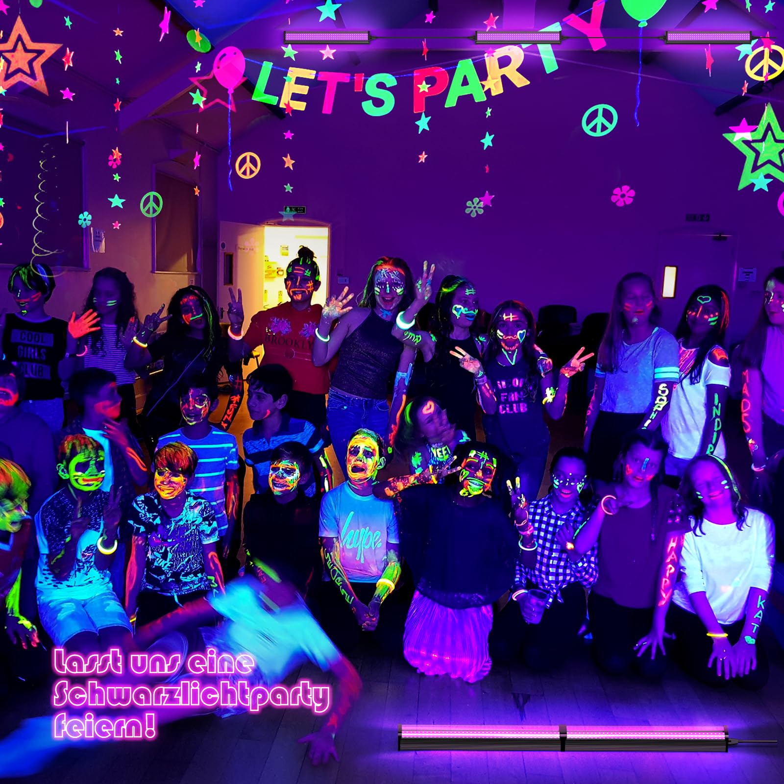 Glostars 2er 26W Schwarzlicht LED, 1Ft Röhre mit Stecker & Schalter, 395nm Schwarzlichtlampe, UV Lampe für Schwarzlicht Party Deko, Disco [Energieklasse A]
