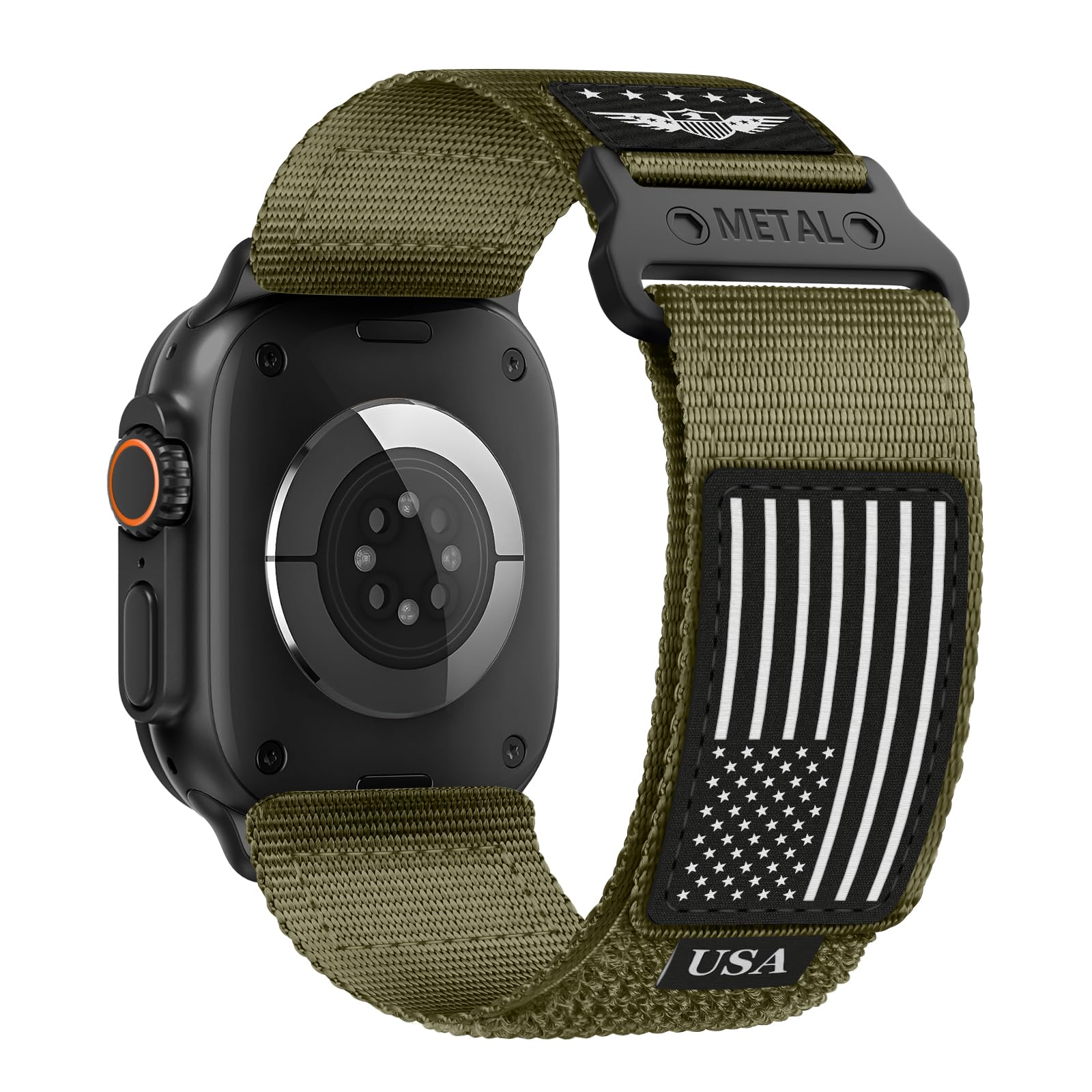 BXUXOHSRugged Nylon for Apple Watch Ultra 2 Band 49mm iWatch Bands 46mm 45mm 44mm 42mm Men,Soft Woven Adjustable Stars-Stripes Flag Wristbands Strap for Apple Watch Ultra Series 10/9/8/7/6/5/4/3/SE/Ultra2
