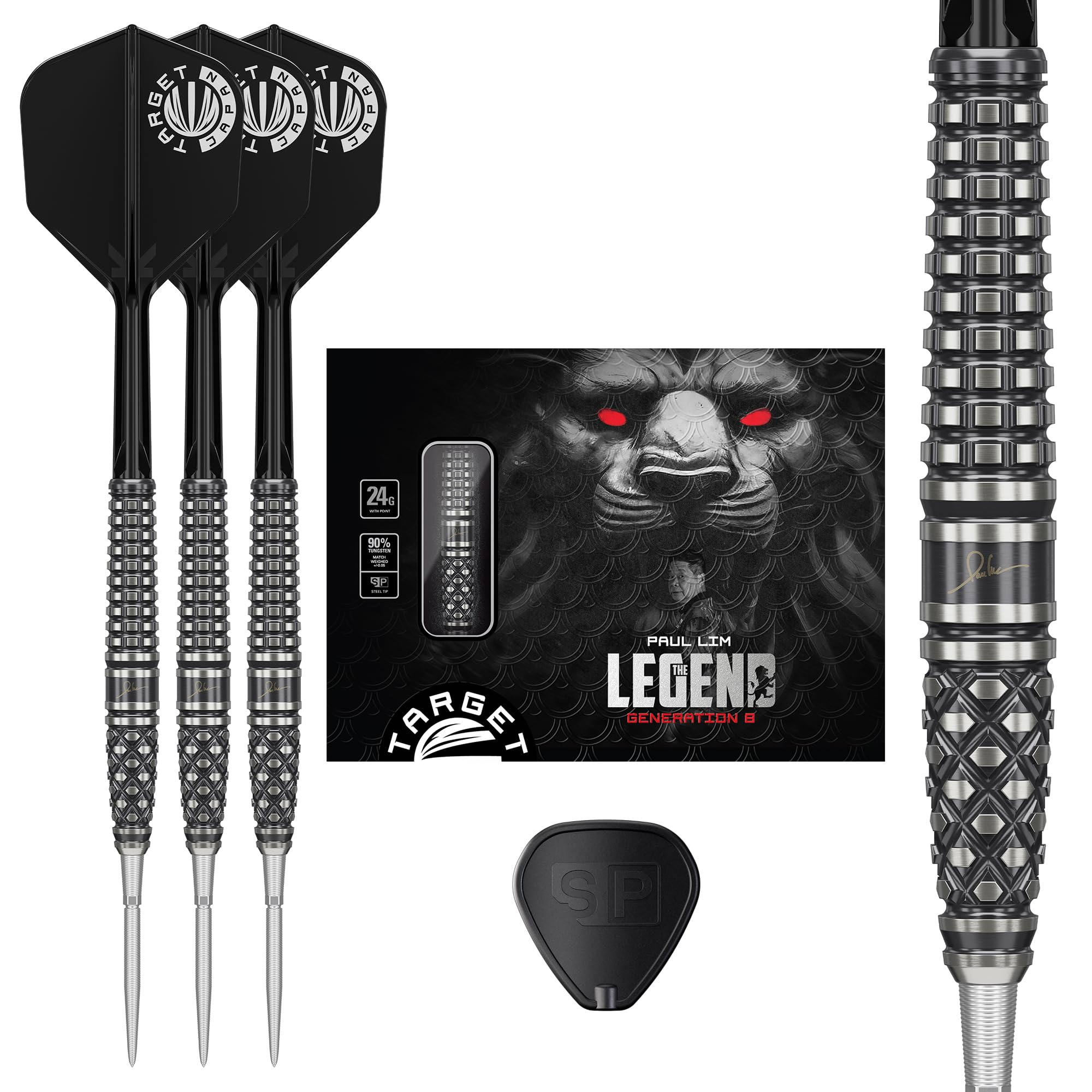 Target Japan Paul Lim G8 90% Tungsten K-Flex Swiss Point Ensemble de fléchettes à pointe d'acier, 24G | Vol de fléchettes KFlex, pointes nano Swiss Storm, pointes de fléchettes en acier noir et argent