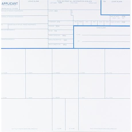 CS-10PK Fingerprint Cards, Applicant FD-258, Pack of 10