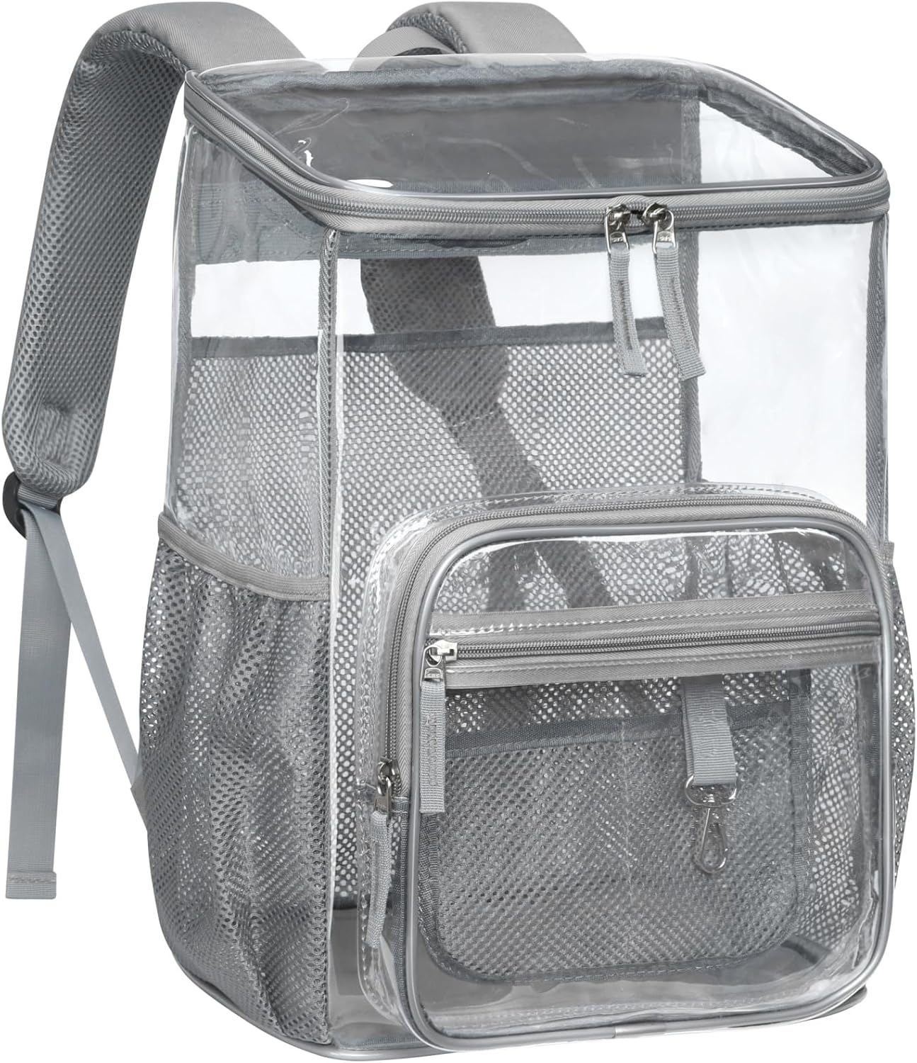 Clear Backpack for School - 17 Inch Top Loading Bookbag, Grey | Flap Top Quick Access, Large Main Compartment, Heavy Duty PVC, 900D Oxford Base, Fit 16"Laptop, Support 22 lbs.Age 12 Plus