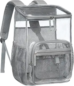Clear Backpack for School - 17 Inch Top Loading Bookbag, Grey | Flap Top Quick Access, Large Main Compartment, Heavy Duty PVC, 900D Oxford Base, Fit 16"Laptop, Support 22 lbs.Age 12 Plus