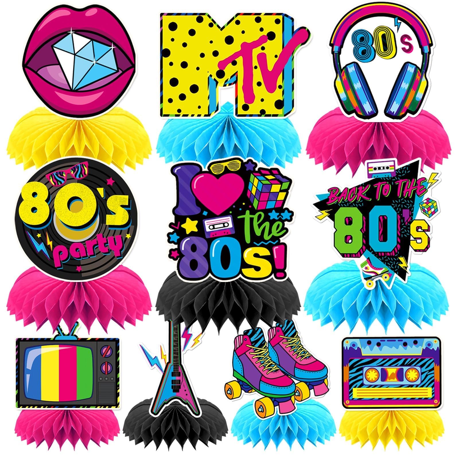 10 Pcs 80s Party Decorations,1980s Table Honeycomb Centerpieces Back to the 80s Decor for Retro Party Photo Props Birthday Wedding Anniversary Favors Supplies — image 1