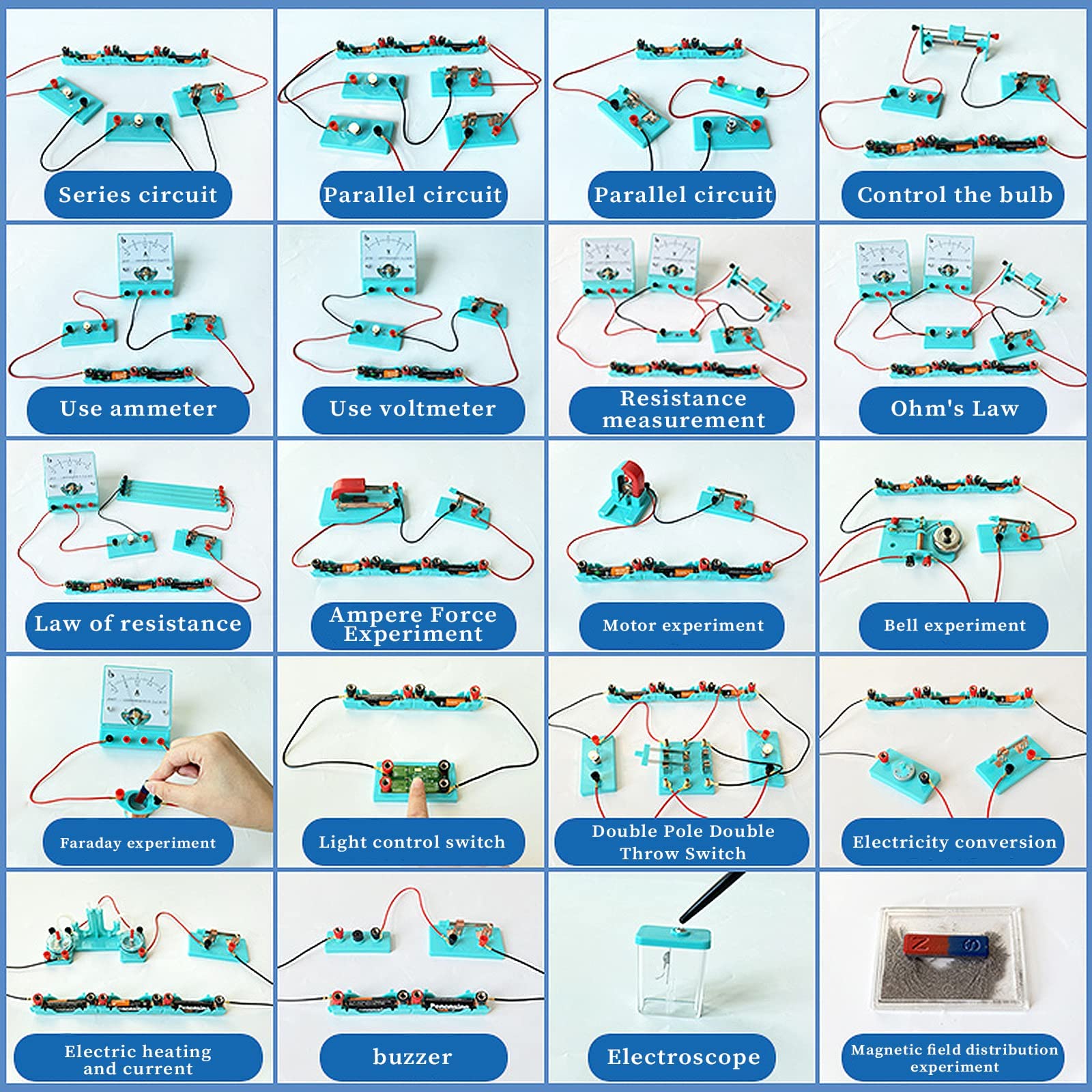 Kit per Esperimenti per Circuiti Elettrici, Kit Educativi per L'Esperimento di Magnetismo Elettrico, Kit per Esperimenti Fisici - 65 Tipi di Parti per Esperimenti Elettromagnetici