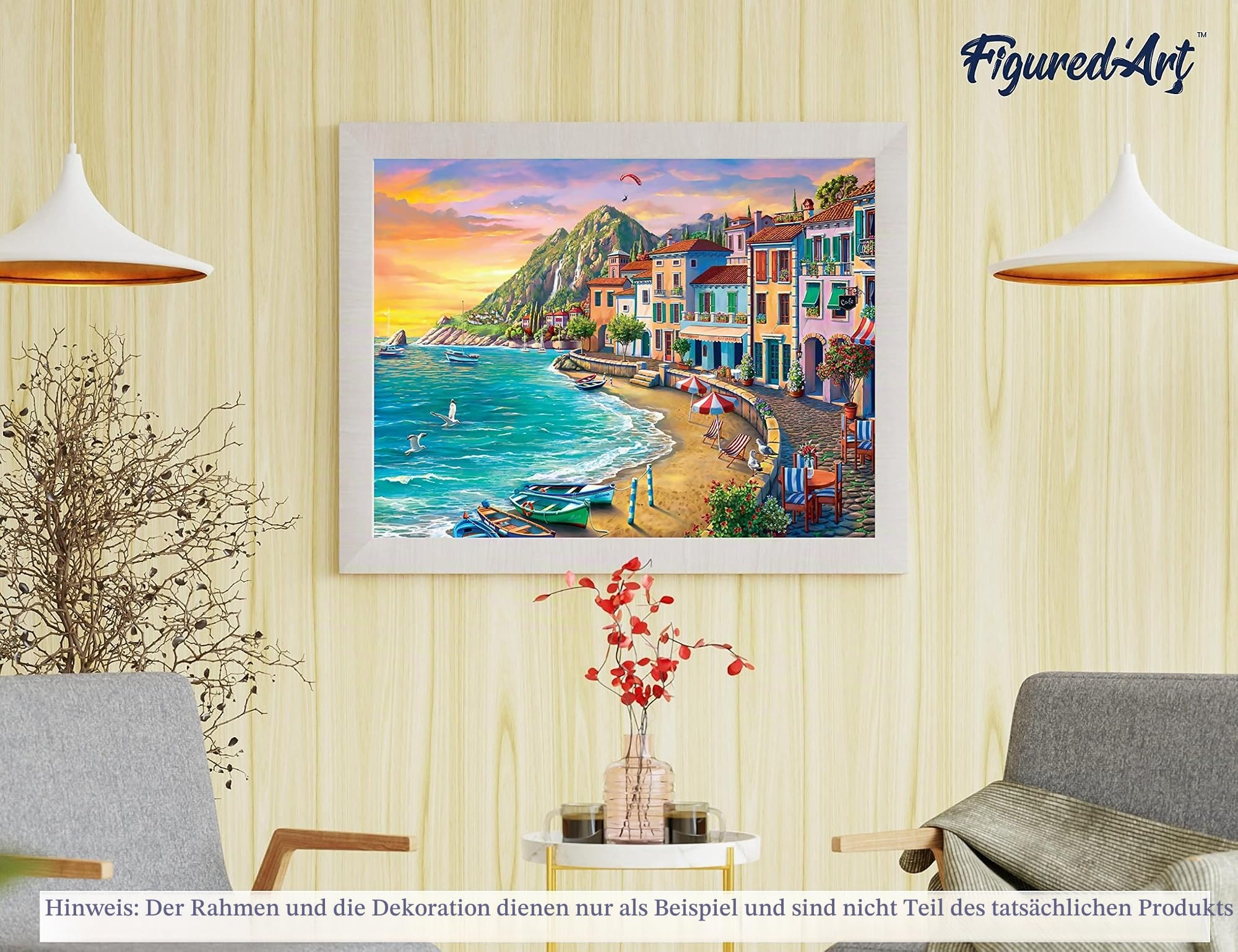 Figured'Art Malen Nach Zahlen Erwachsene Mit Rahmen Strandurlaub - Paint by Numbers Basteln DIY Bastelset 40x50cm Leinwand gespannt auf Holzrahmen