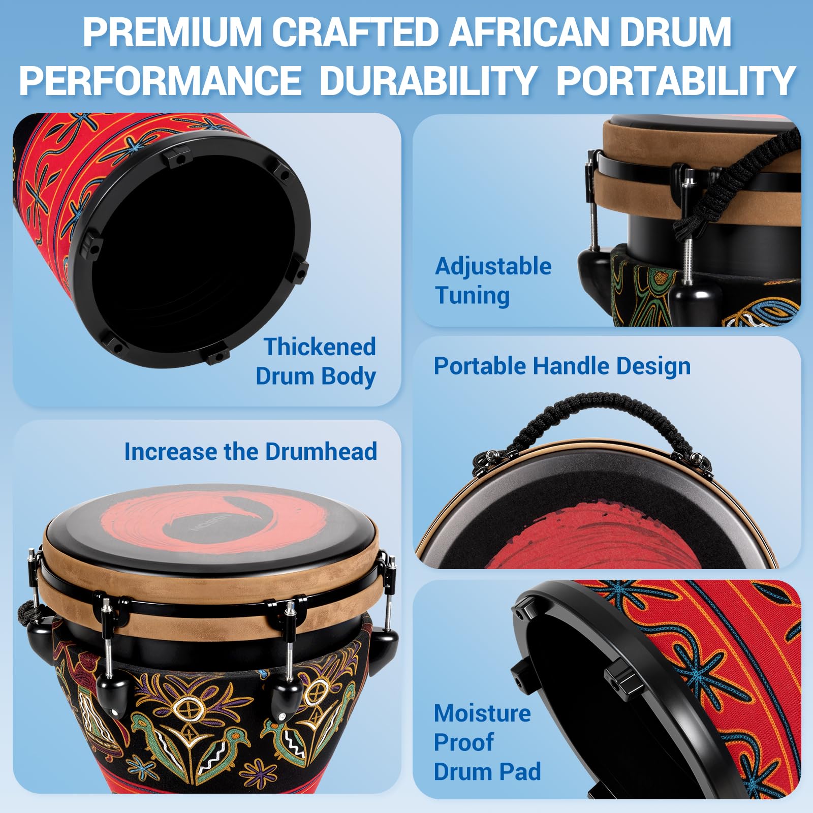 MOSEN Freestyle Mechanically Tuned 12-Inch Djembe, Carbon Fiber