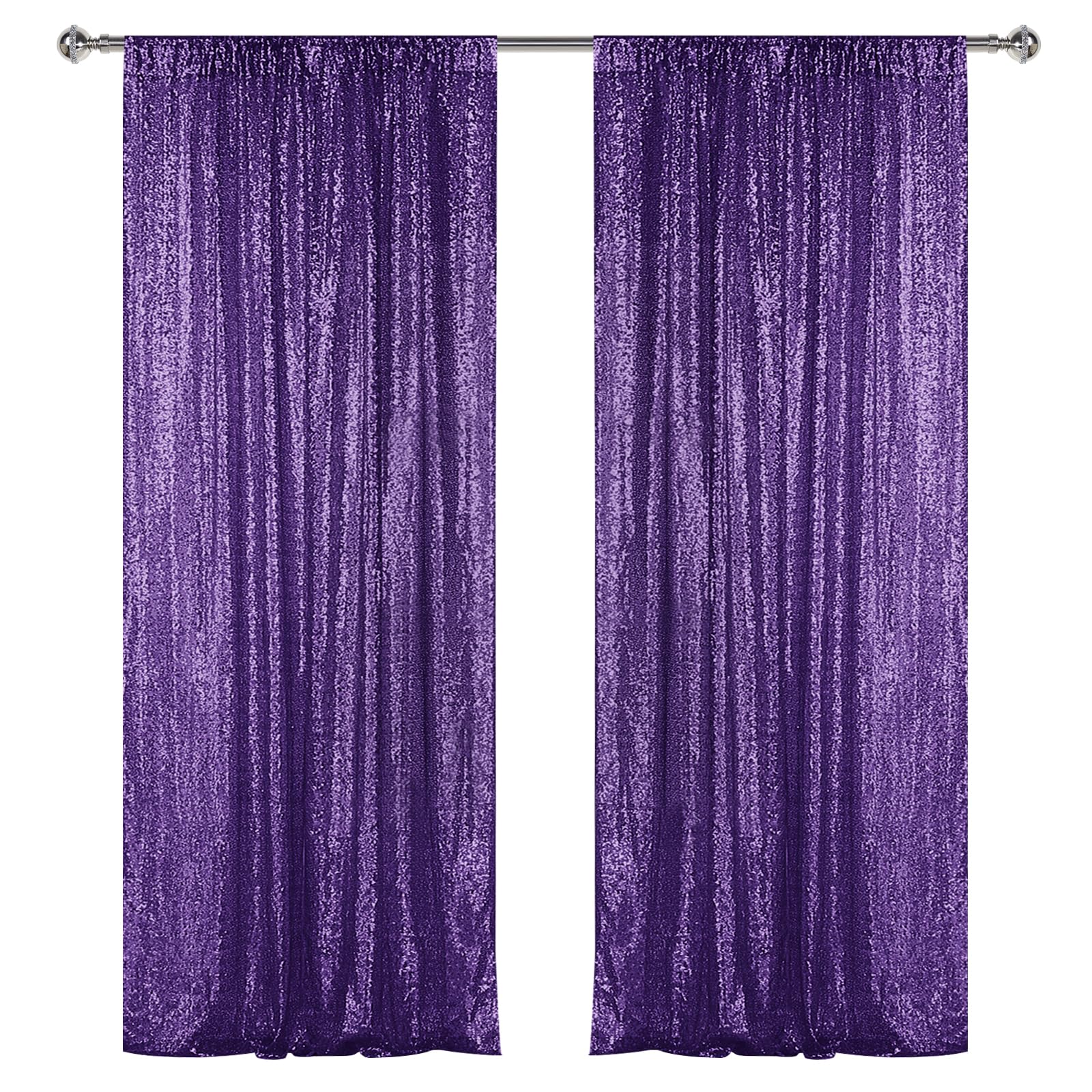 Sugargirl Purple Sequin Backdrop Curtain 2 Panels 2FTx8FT Glitter Purple Background Drapes Sparkle Photography Backdrop for Party Wedding Birthday