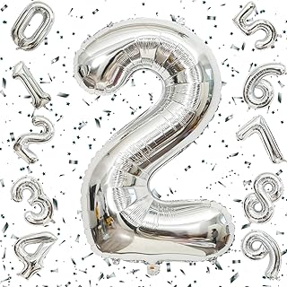 Exgox 数字バルーン シルバー アルミ風船 誕生日 40インチ ナンバー2 ハッピーバースデー 飾り付け 男の子 女の子 ギフト 記念日 お祝い パーティー 結婚式 披露宴