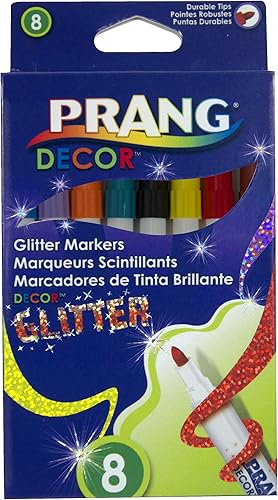 PRANG Marcadores decorativos con purpurina, punta fina, lavables, juego de 8 colores (74008)