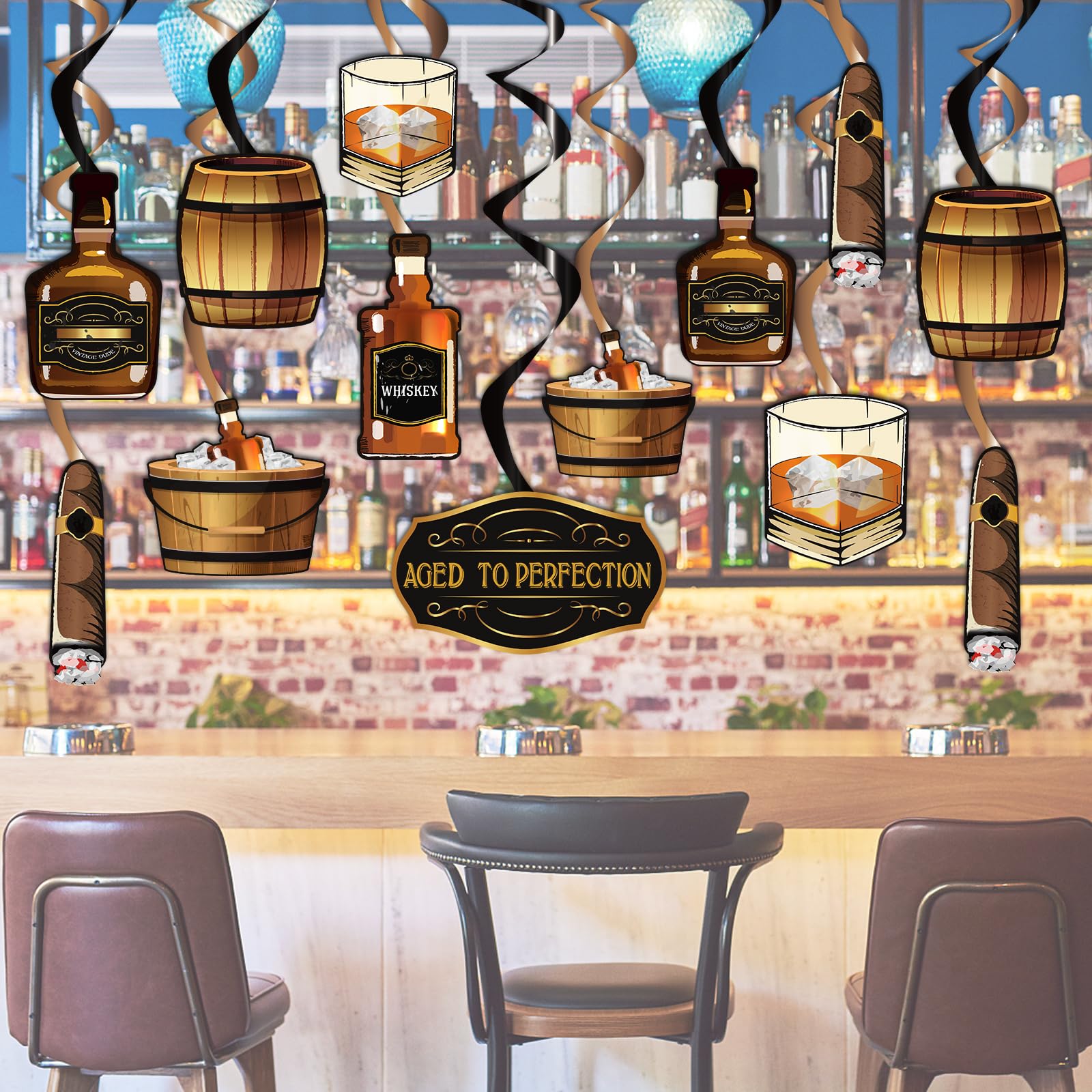 Dekoracje na przyjęcia urodzinowe w whisky, dla mężczyzn, w wieku do perfekcji, artykuły imprezowe, na whisky, wiszące wiry, piwo, dekoracje imprezowe na 30. 40. 50. urodziny, dekoracje