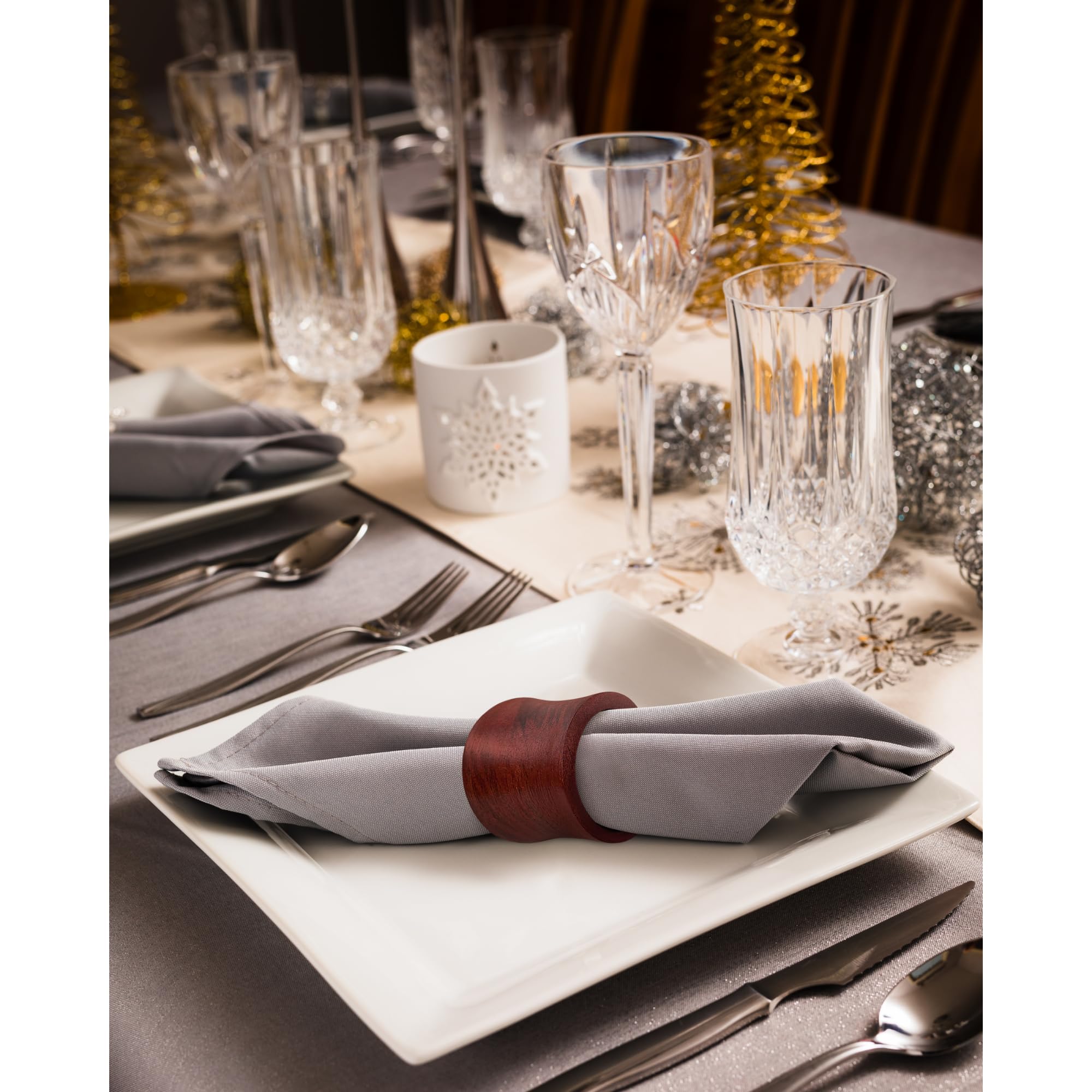 ILOT Wooden Napkin Rings Set of 12 Handmade Napking Holders for Dining Tableware, Thanksgiving, Party, Table Décor (Concave)