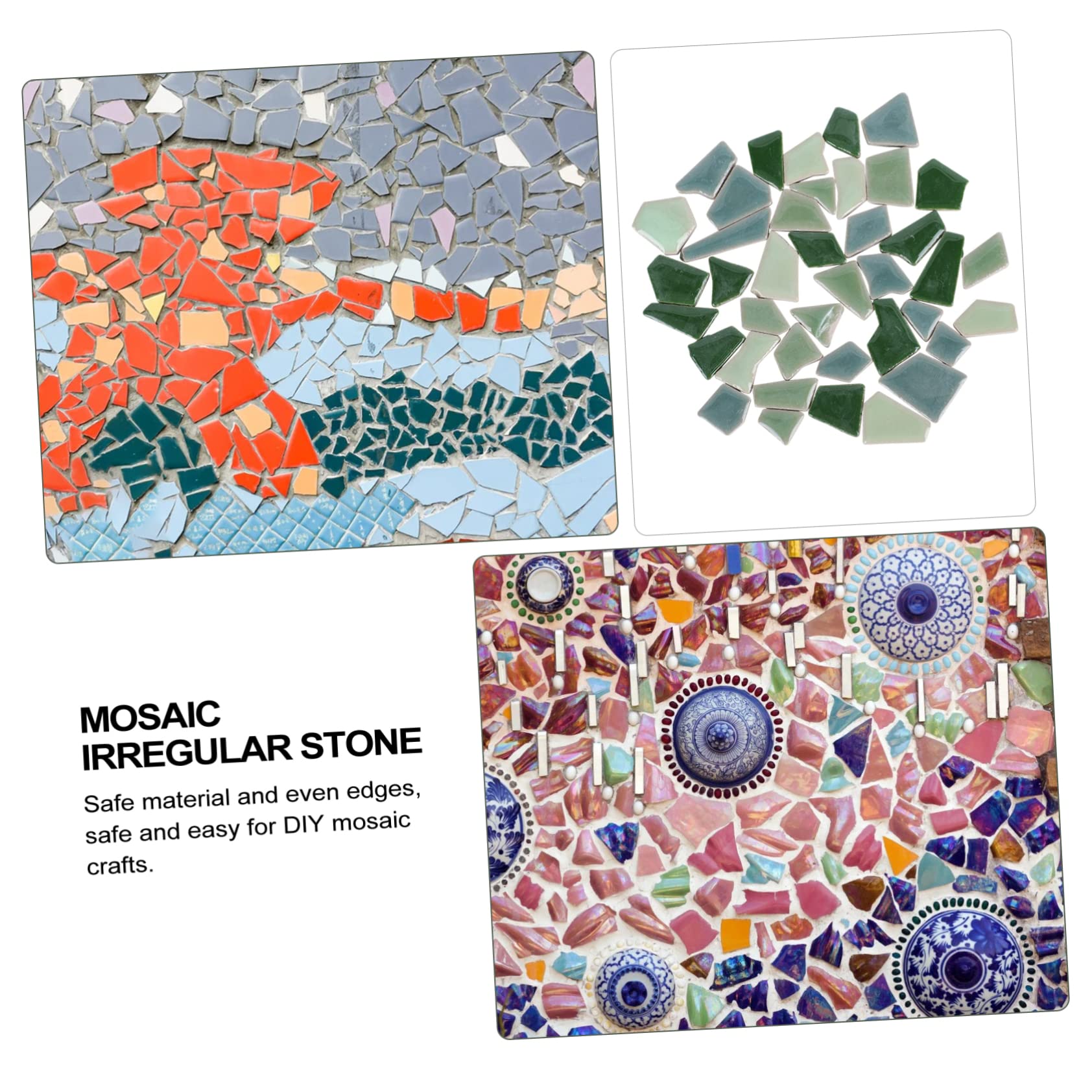 PRETYZOOM Tessere per Mosaico Fai da Te in Ceramica Smaltata 500g Pietre Irregolari Verde, Materiale Sicuro e Facile da Usare per Decorazioni Casa e Giardino