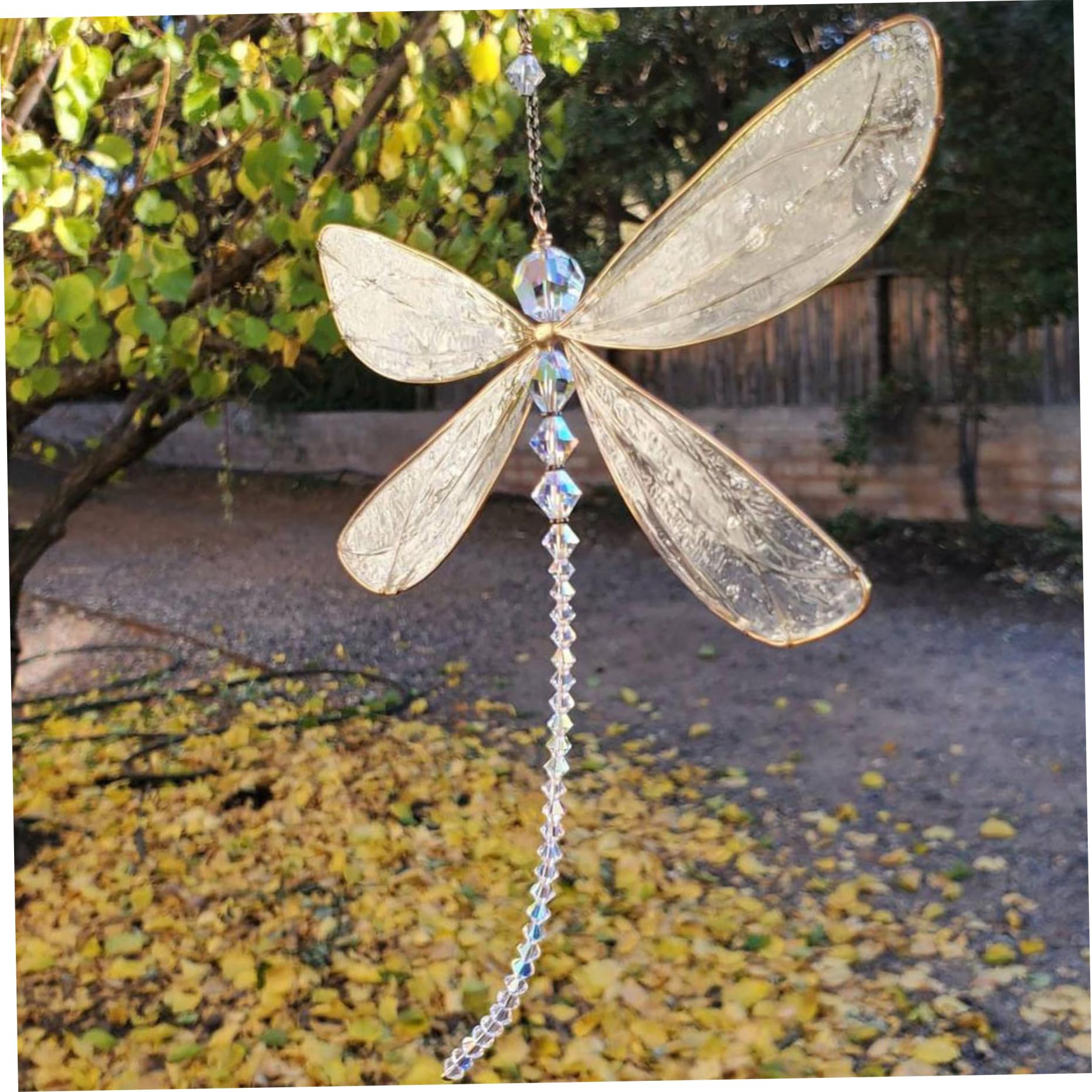 Dragonfly Decor, 6x6inch Dragonfly Suncatchers Crystal with Beading, Elegant Rustic Hanging Decor for Window, Home, office, Garden, Car