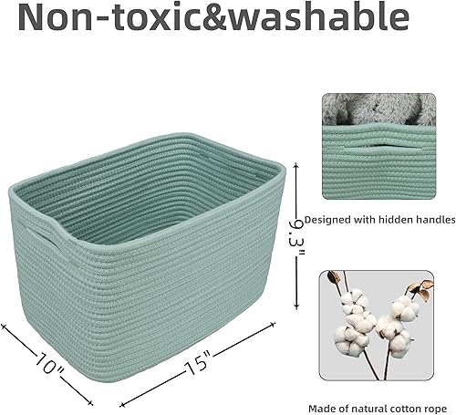 Miniatura 2 de Cesta de almacenamiento de cuerda de algodón, cesta tejida para organizar estantes, cestas decorativas rectangulares para almacenamiento de ropa,