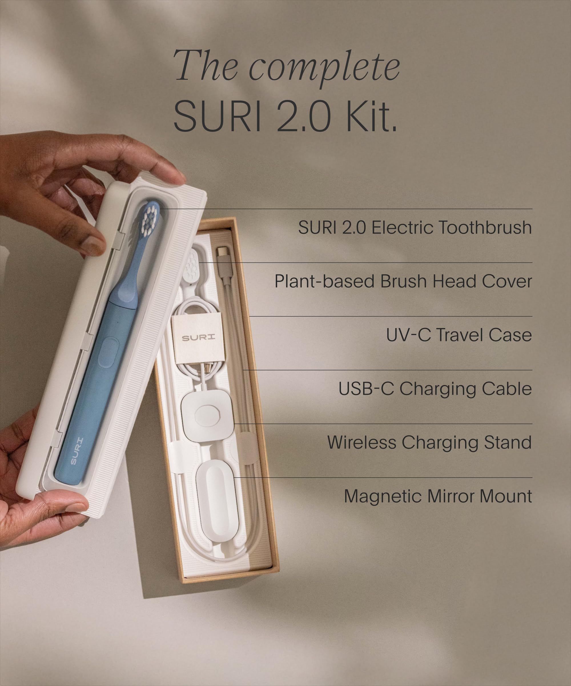 SURI 2.0 Nuovo Spazzolino Elettrico Sonico con Sensore di Pressione e Custodia da Viaggio con Pulizia UV | Batteria per 1 Mese+ | Spazzolino Elettrico per Adulti | Spazzolini da Viaggio | Spazzolino |