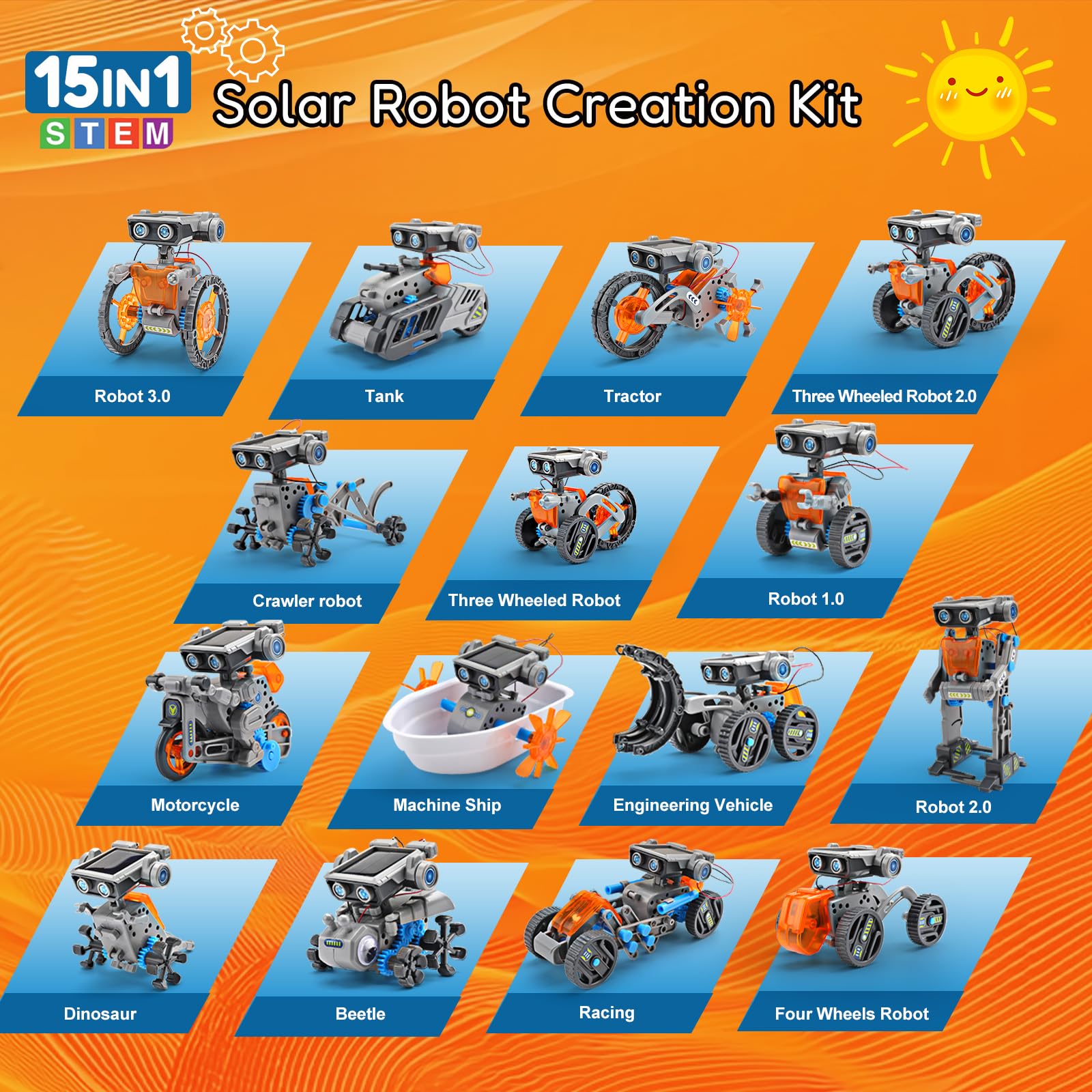 VEPOWER Energia Solare Robot, Technic 15-in-1 STEM Kit Robots Giochi Educativi, Esperimenti Scientifici per Edifici DIY Regali per Bambini Ragazzi Ragazze per 8 9 10 11 12 13 Anni (212 pezzi)