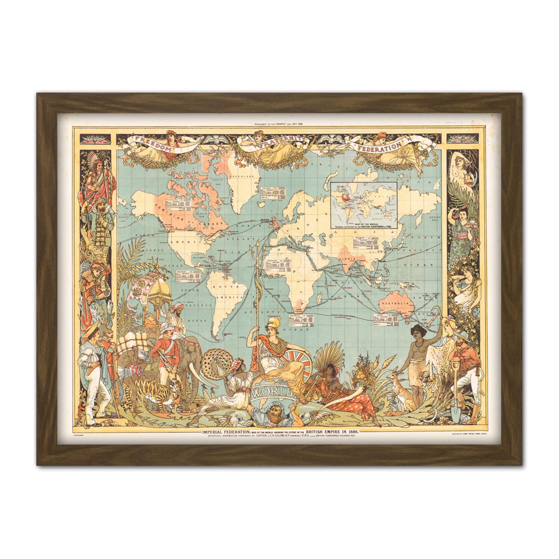 Crane 1886 Pictorial Map British Empire World Large Framed Art Print Poster Wall Decor 18x24 in