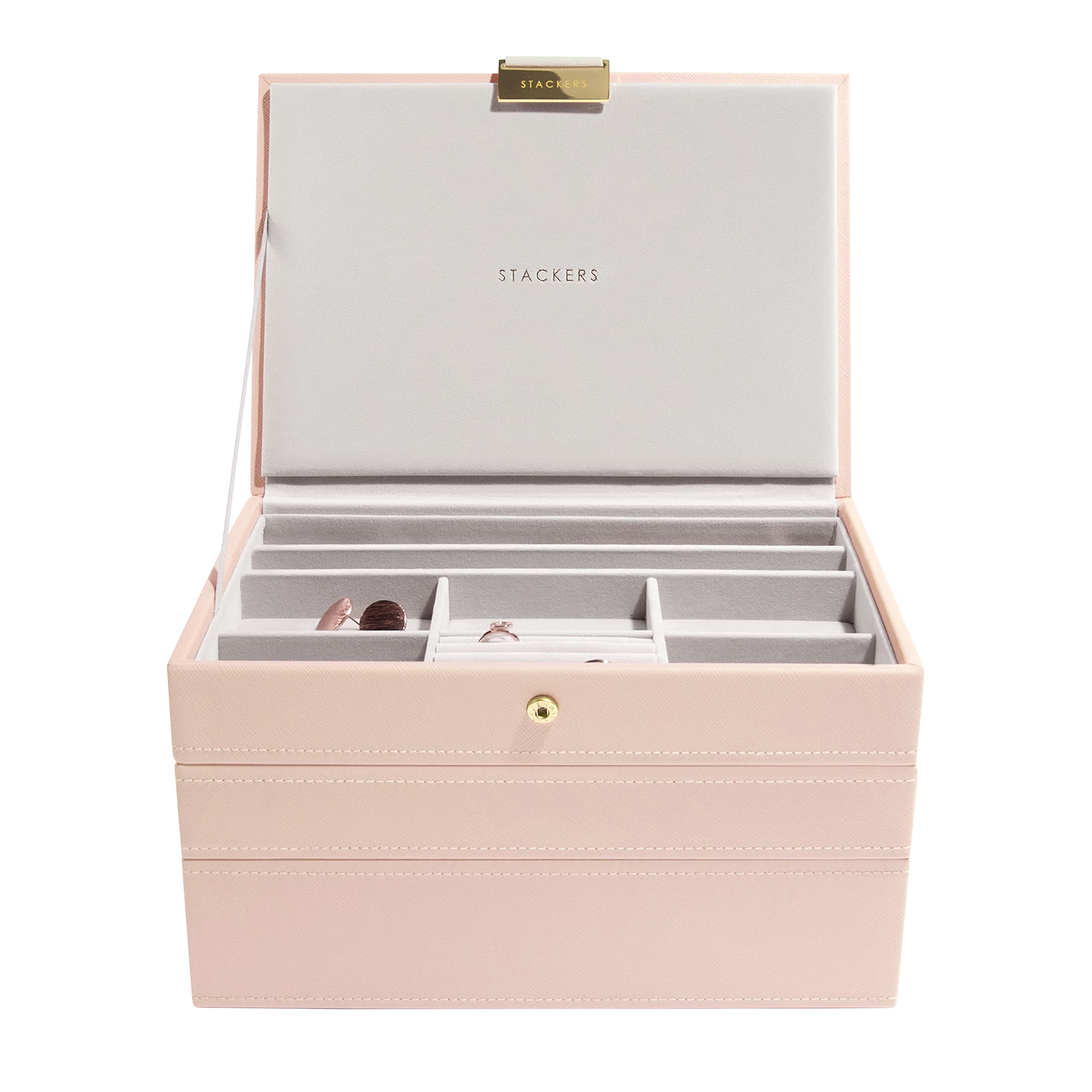 Stackers Blush Pink & Gold Blush Pink & Champagne Gold Classic Medium Jewellery Box - Set Of 3