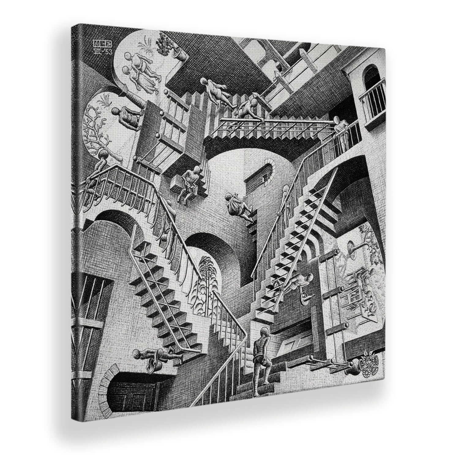Giallobus - Quadro - Maurits Cornelis Escher - Relativity - Tela Canvas Telaio Standard - 100L x 100l cm - Pronto da appendere - Quadri moderni per la casa